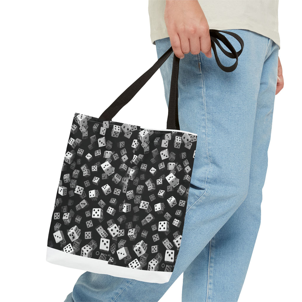 Dice Pattern Tote Bag — Black & White Gaming Dice All-Over Print