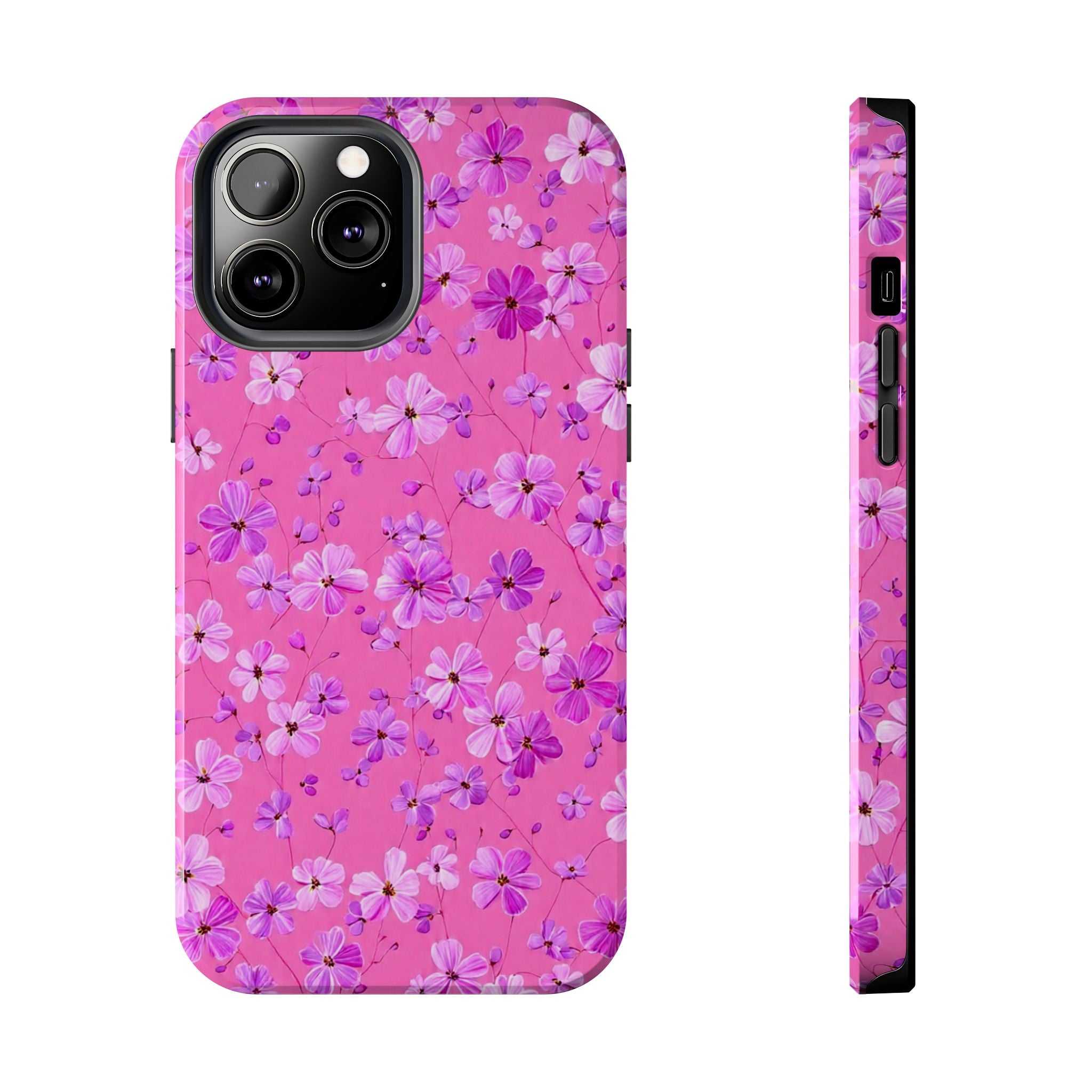 Pink Floral Tough Phone Case — Cute Purple Blossom Protective Cover