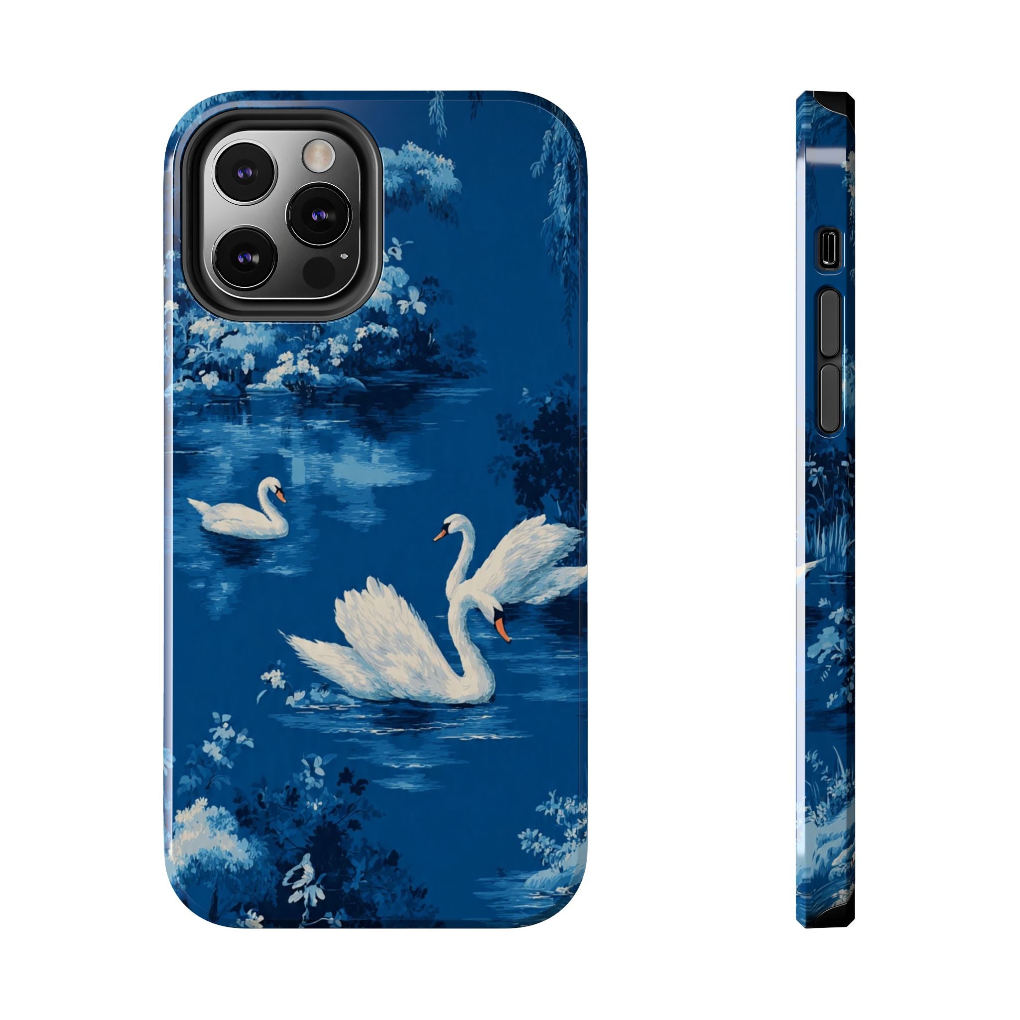 Swan Lake Tough Phone Case — Blue Vintage Swan Design, Durable Protective Cover