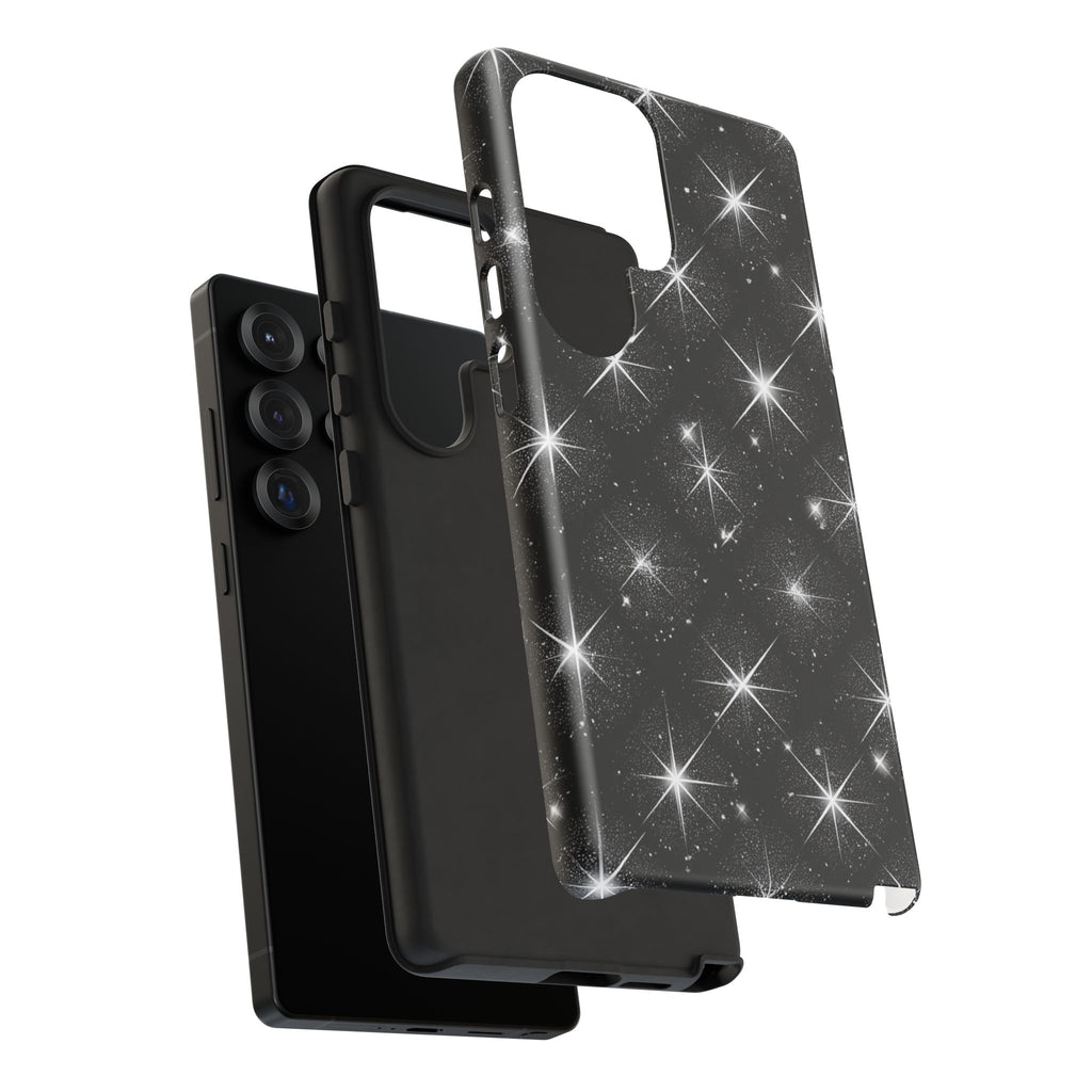 Galaxy Sparkle Tough Phone Case — Black Starfield Protective Cover