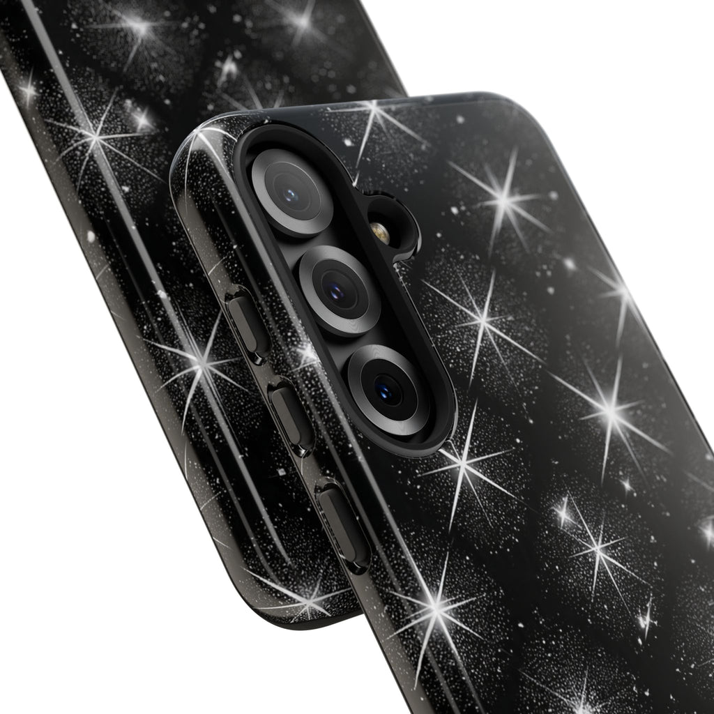 Galaxy Sparkle Tough Phone Case — Black Starfield Protective Cover