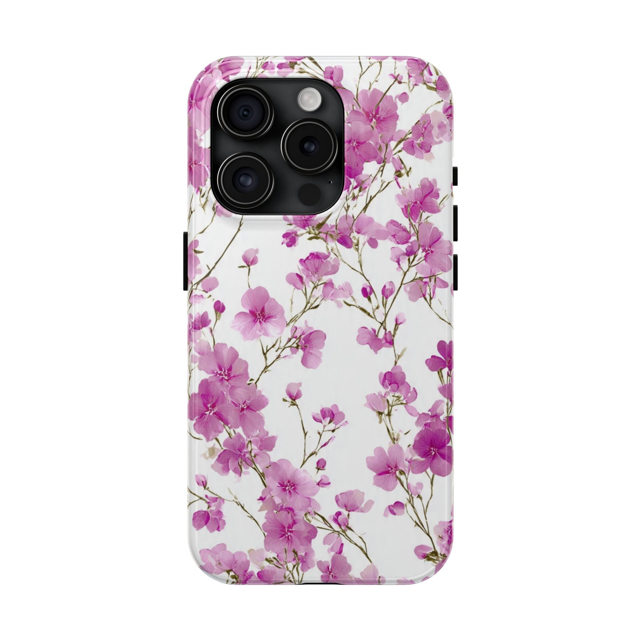 Floral Pink Blossoms Tough Phone Case — Durable Protective Phone Cover with Watercolor Cherry Blossom Design
