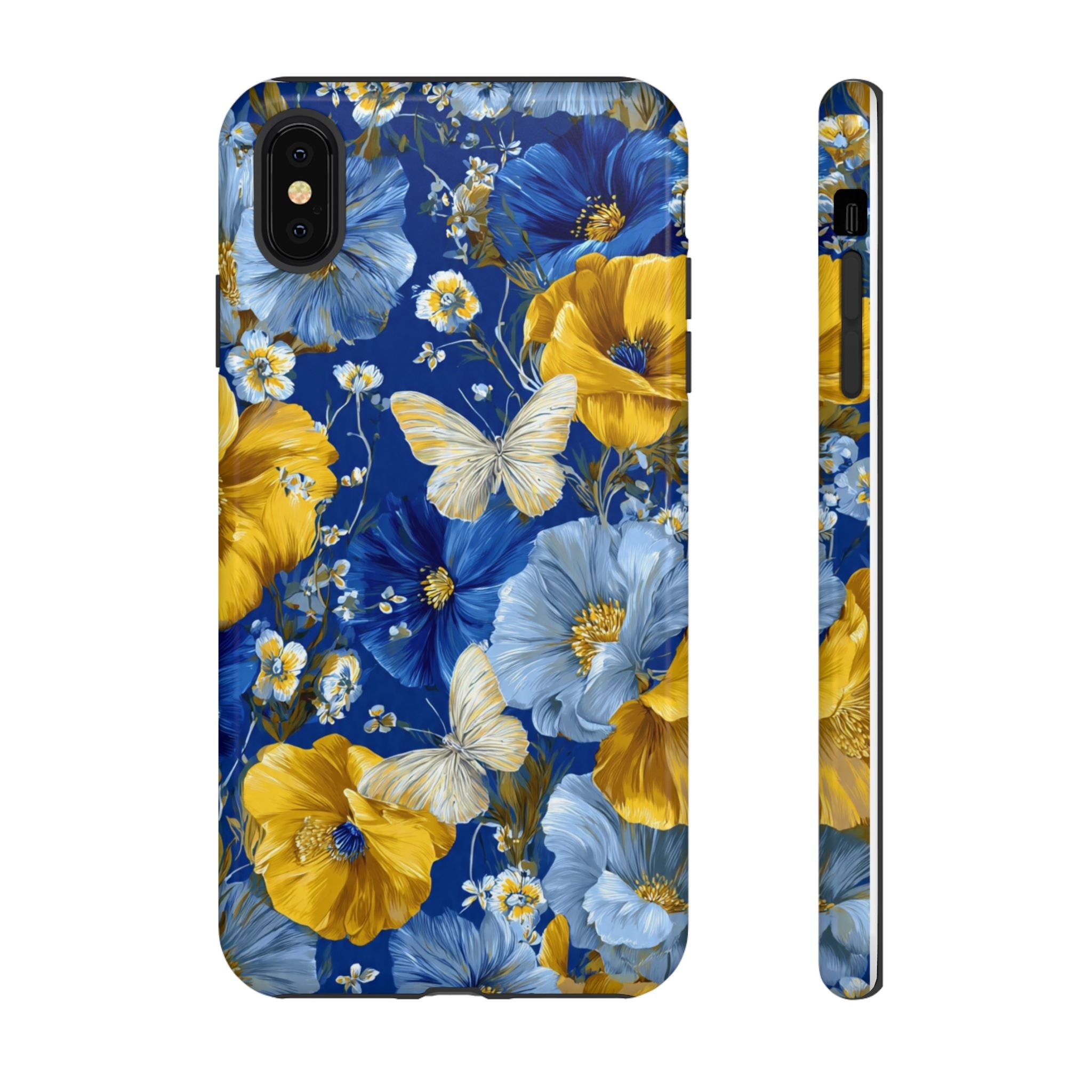 Floral Butterflies Phone Case — Blue & Yellow Tough Protective Cover