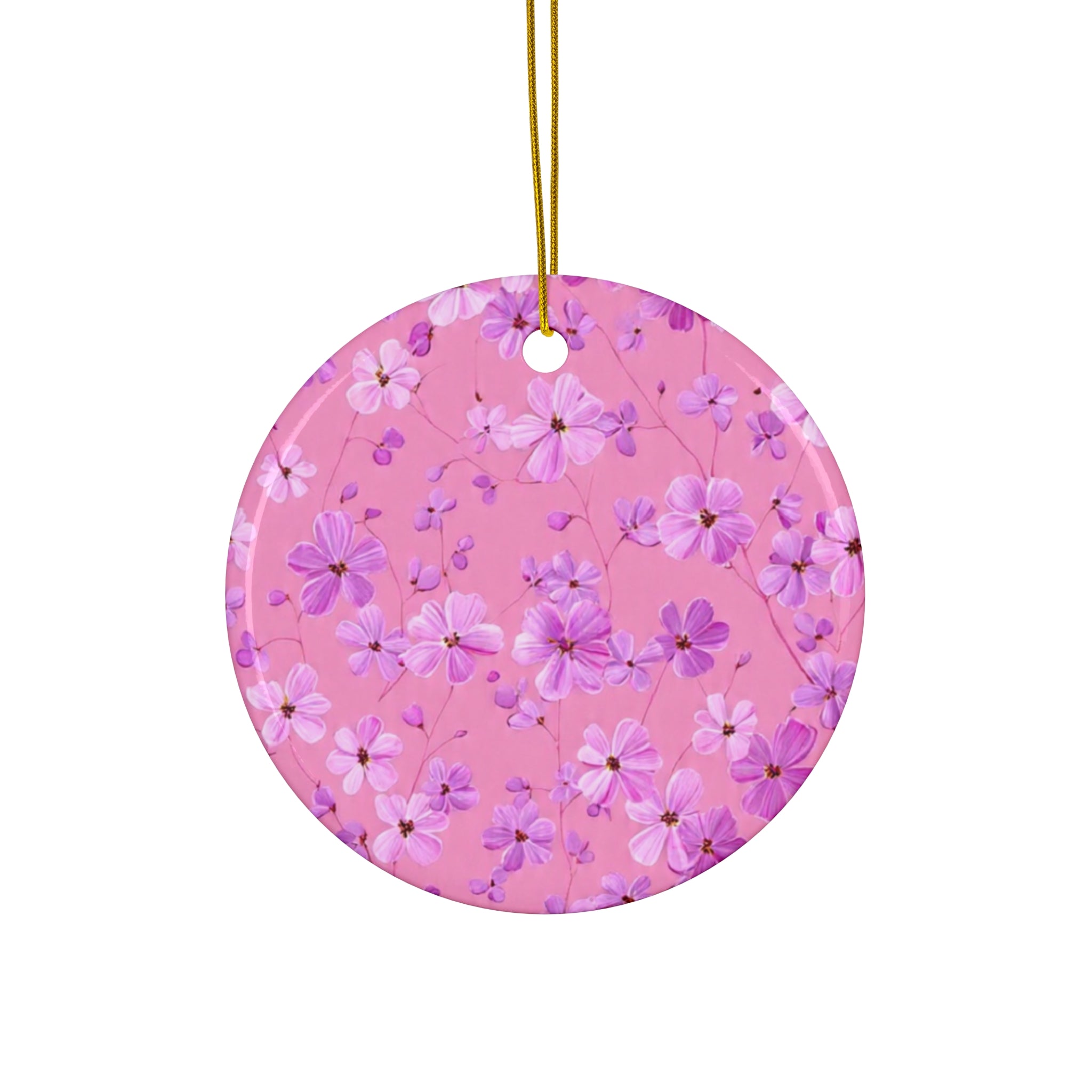 Star Ceramic Ornament — Pink Floral Blossom Holiday Decoration