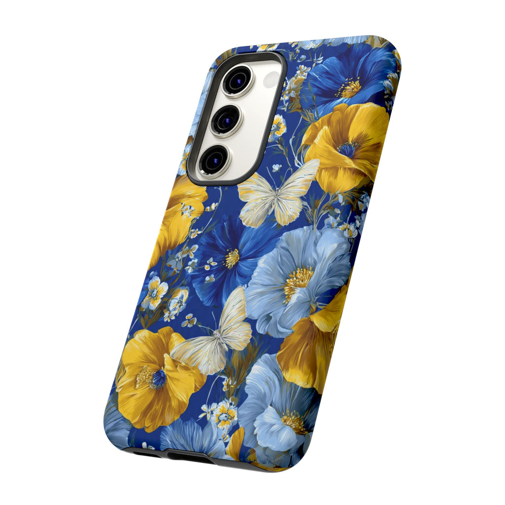 Floral Butterflies Phone Case — Blue & Yellow Tough Protective Cover