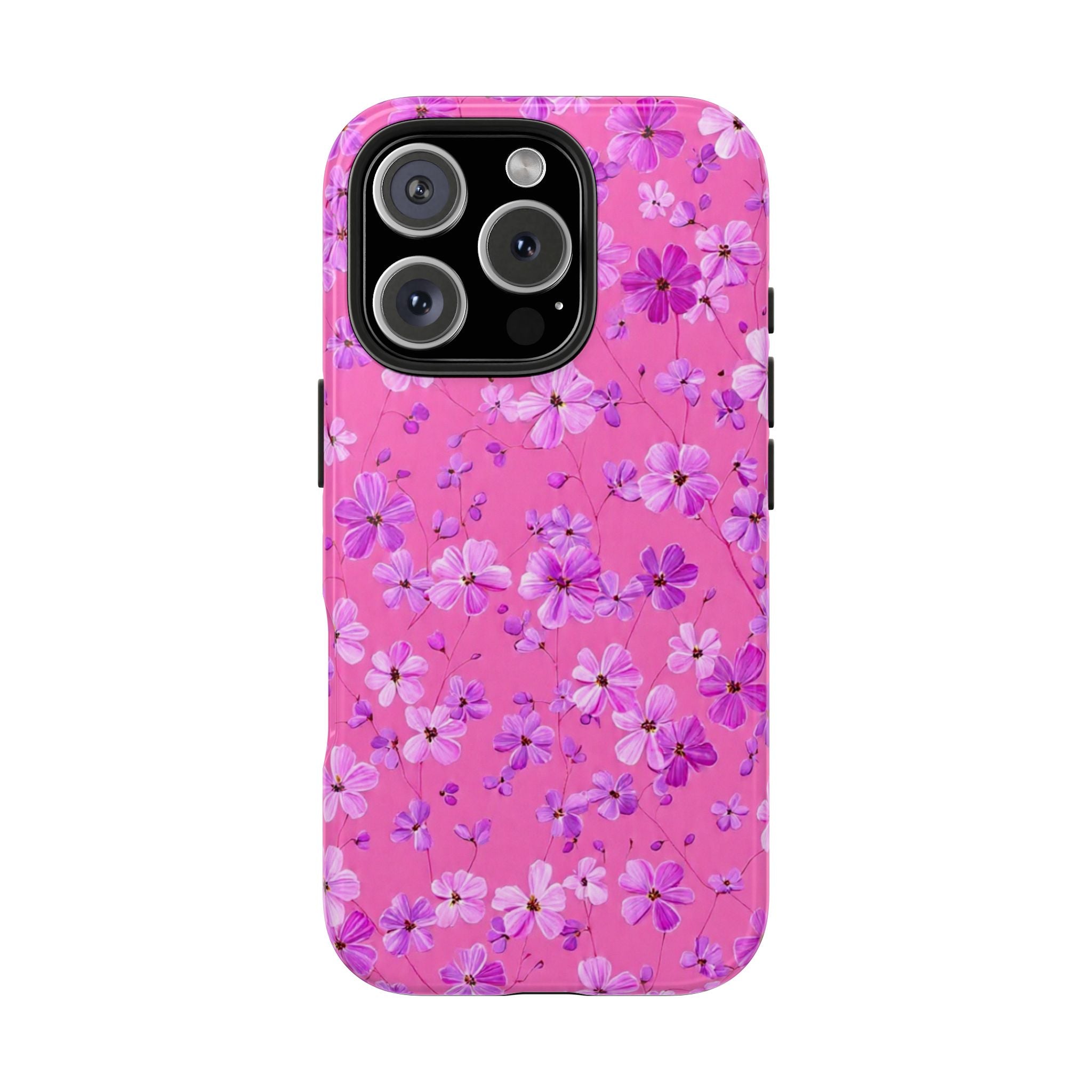 Pink Floral Tough Phone Case — Cute Purple Blossom Protective Cover