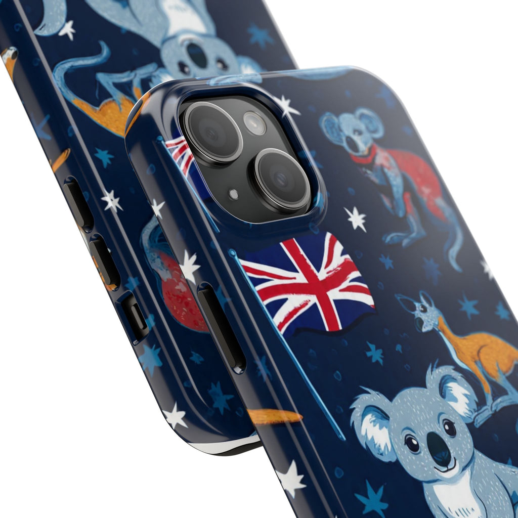 Australian Wildlife Tough Phone Case — Koala & Kangaroo Flag Design