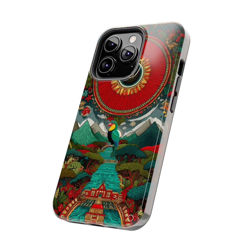 Tough Phone Case — Vibrant Tropical Mountain Bird Design