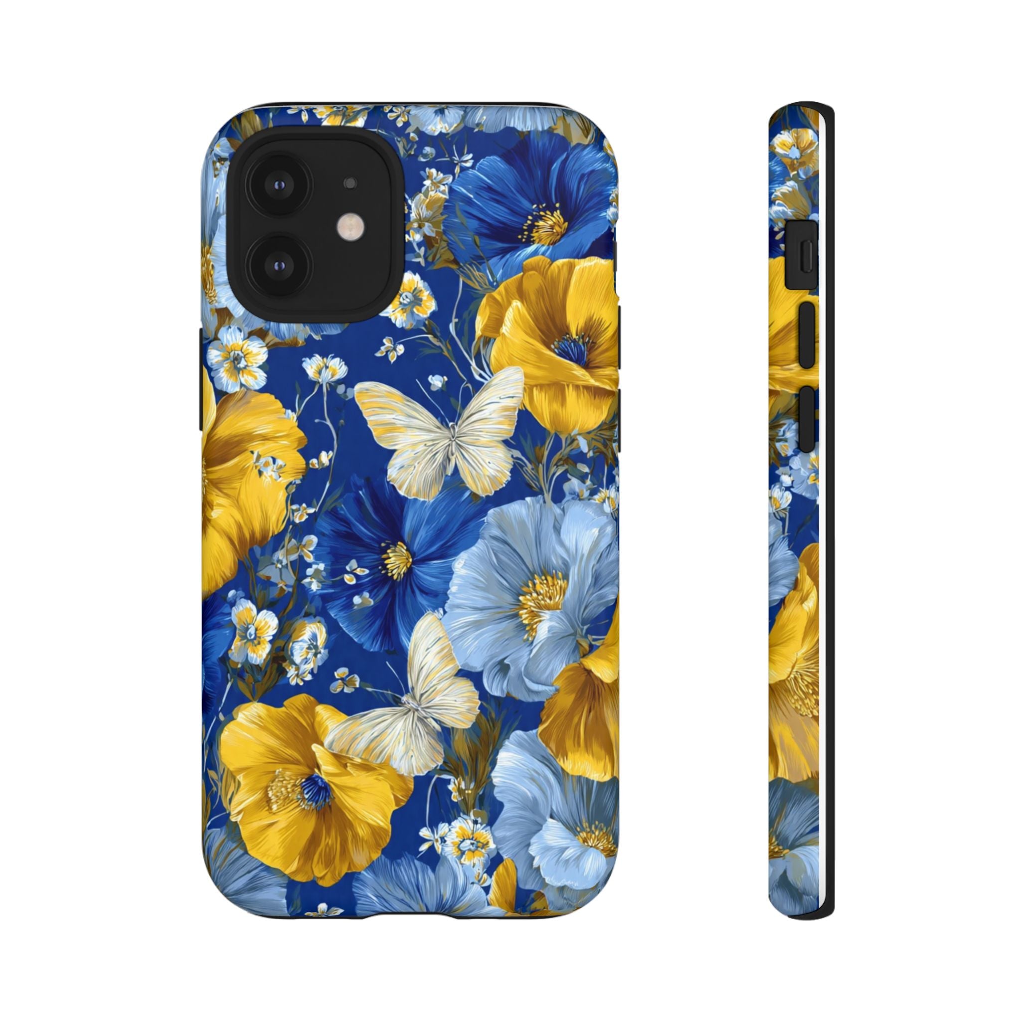 Floral Butterflies Phone Case — Blue & Yellow Tough Protective Cover