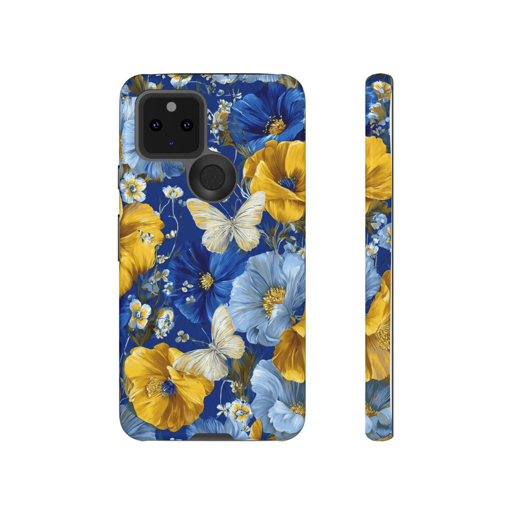 Floral Butterflies Phone Case — Blue & Yellow Tough Protective Cover