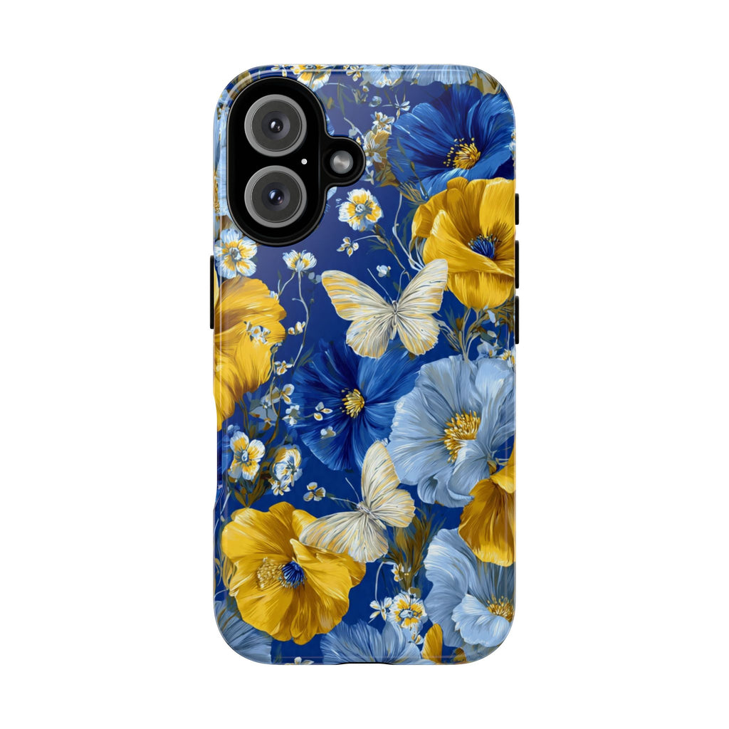 Floral Butterflies Phone Case — Blue & Yellow Tough Protective Cover