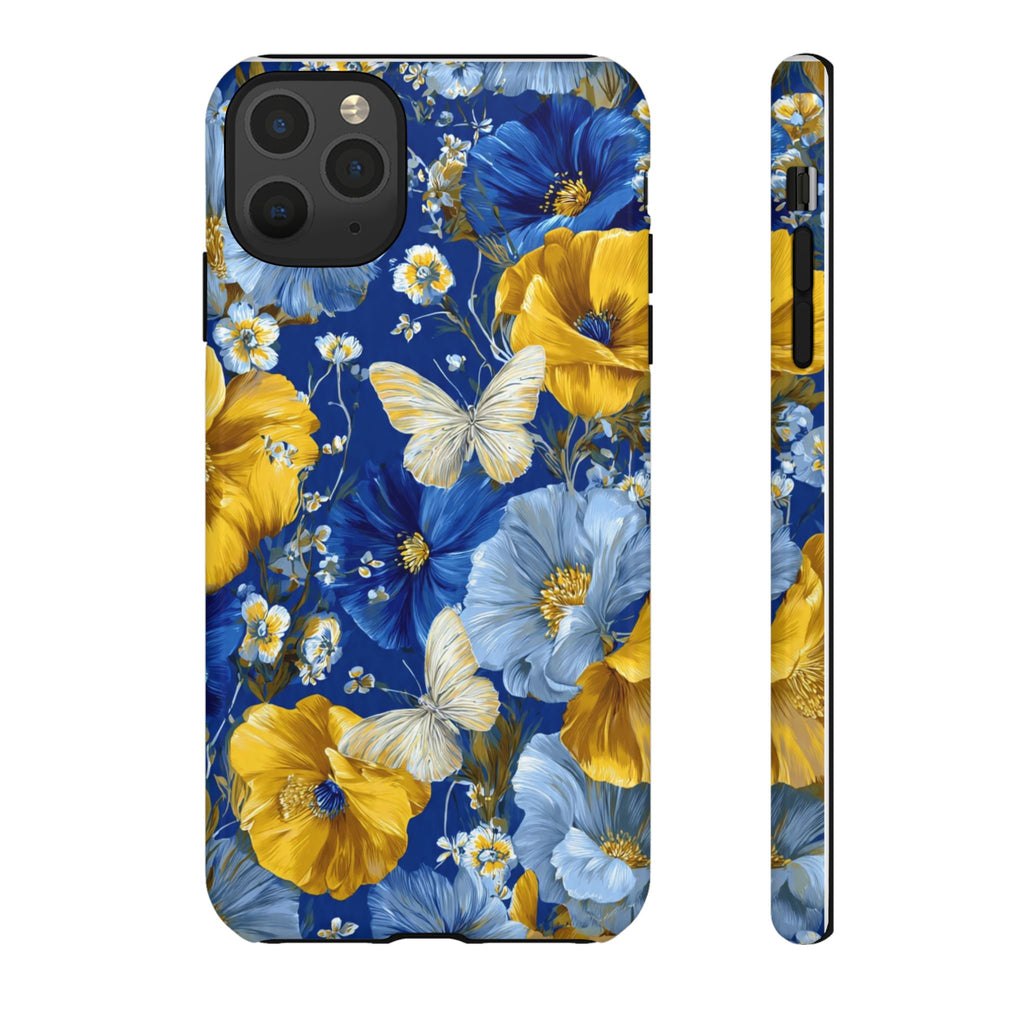Floral Butterflies Phone Case — Blue & Yellow Tough Protective Cover