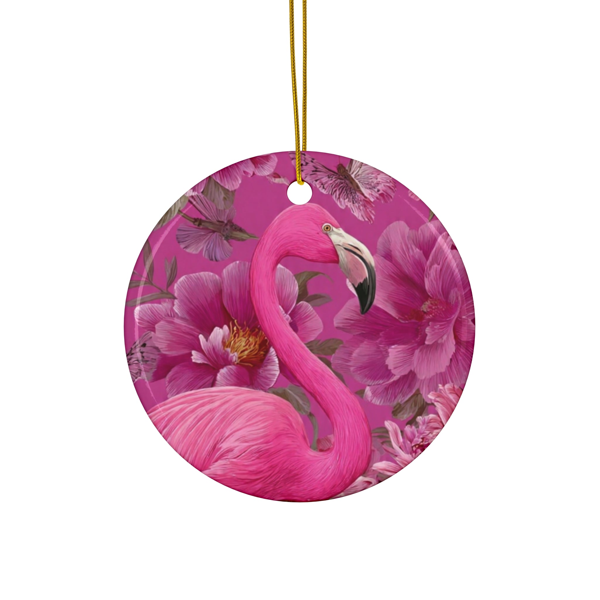 Pink Flamingo Ceramic Ornament — Star-Shaped Holiday Decoration