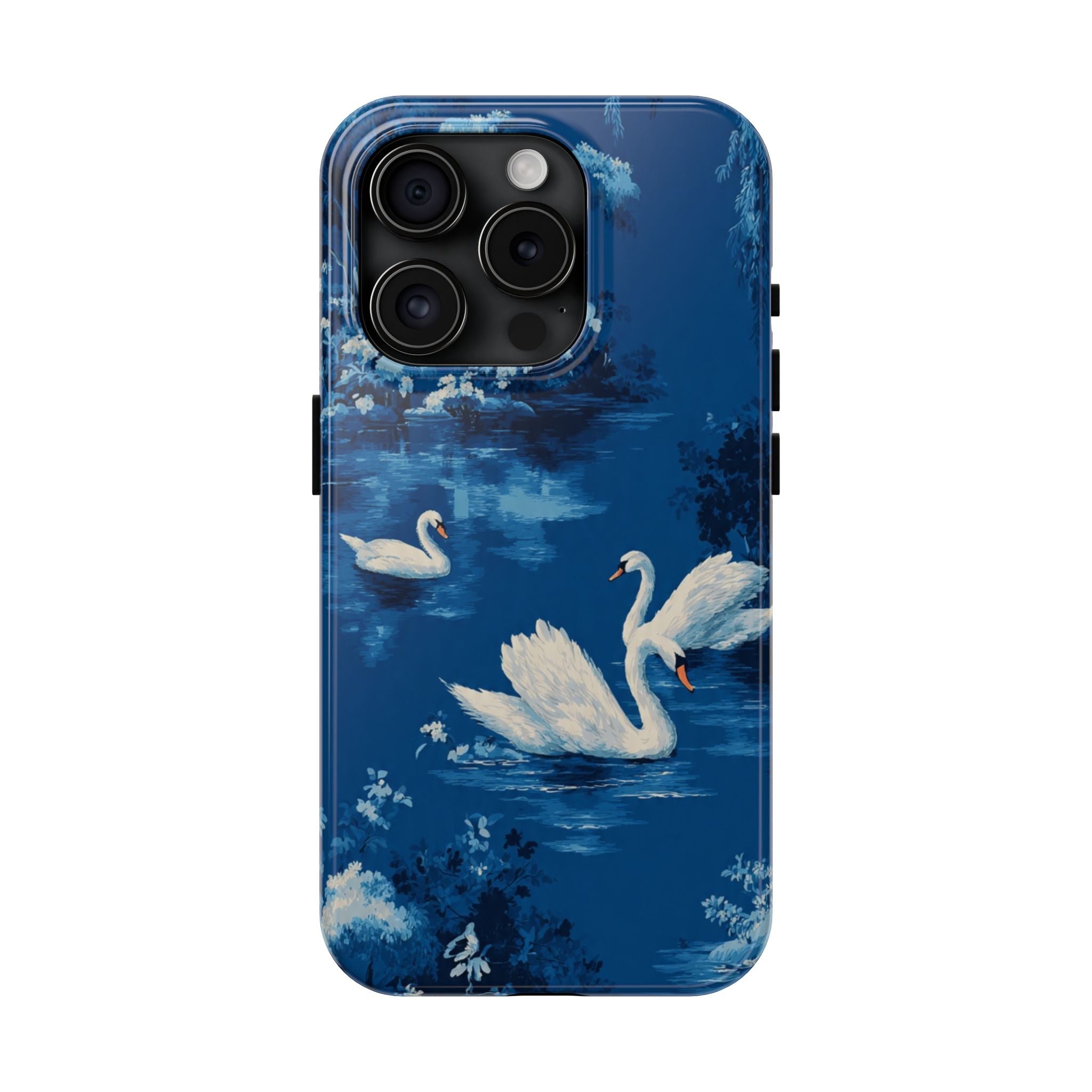 Swan Lake Tough Phone Case — Blue Vintage Swan Design, Durable Protective Cover