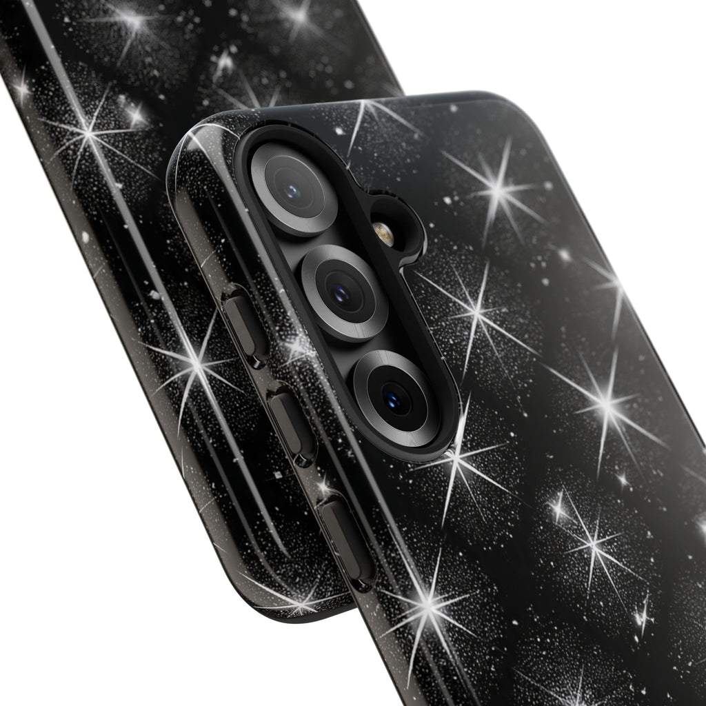 Galaxy Sparkle Tough Phone Case — Black Starfield Protective Cover