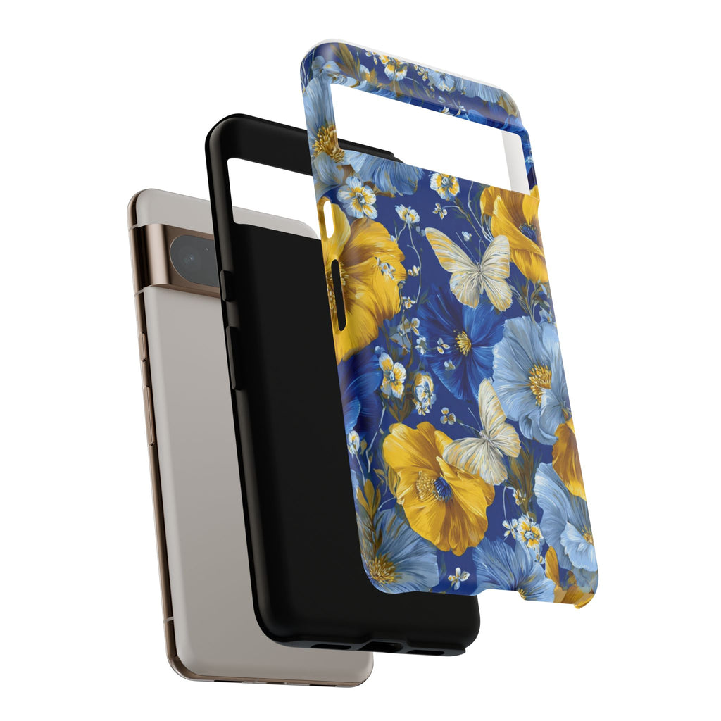 Floral Butterflies Phone Case — Blue & Yellow Tough Protective Cover