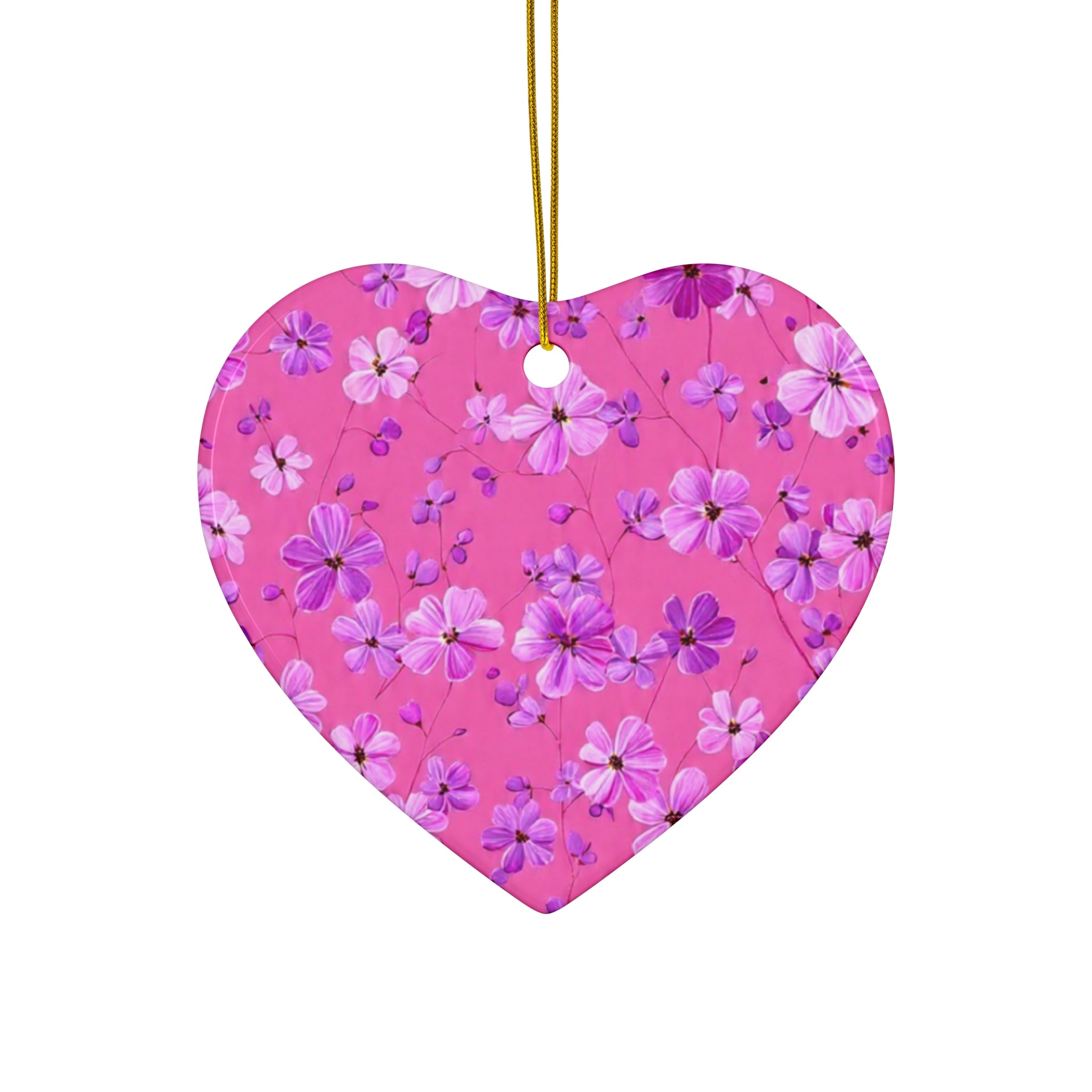 Floral Pink Star Ceramic Ornament — Flower Pattern Holiday Decoration