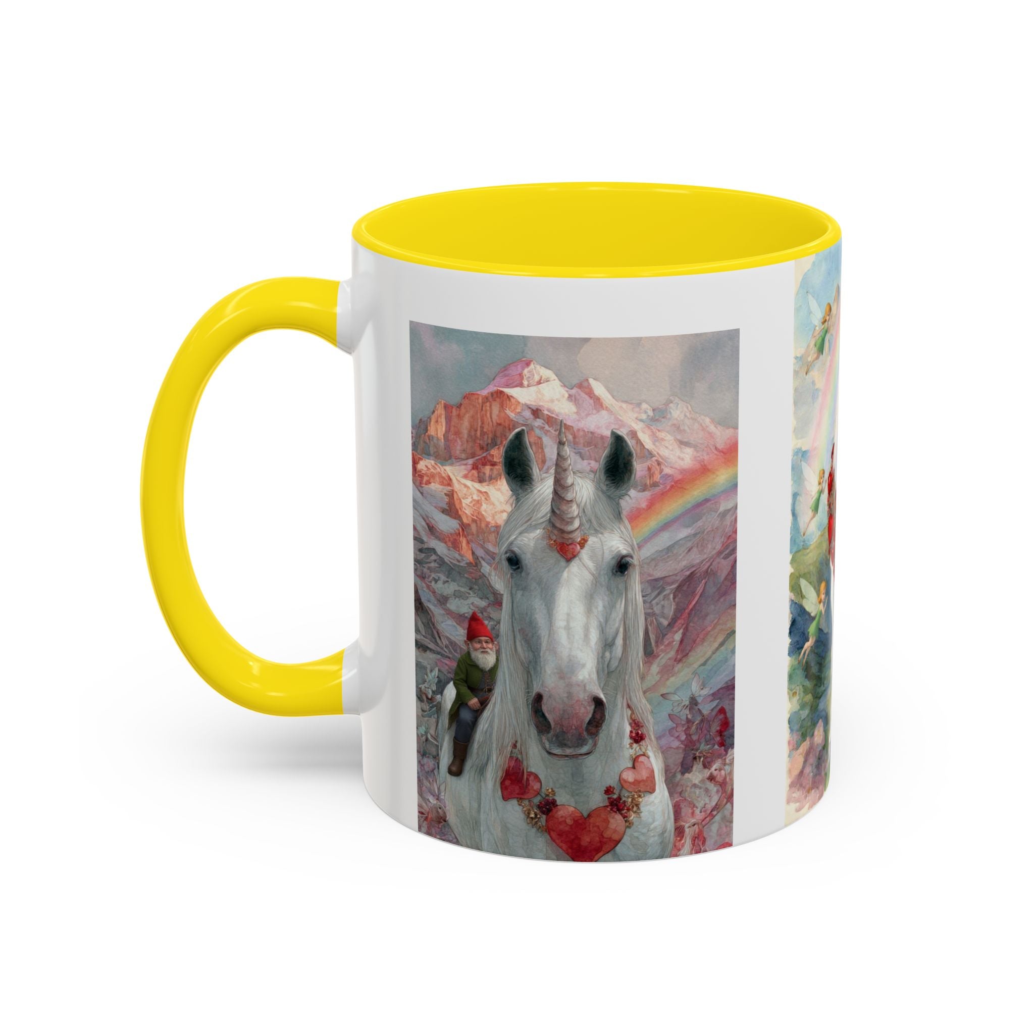 Unicorn Heart Rainbow Accent Coffee Mug — Magical White Unicorn with Heart Garland (11/15oz)