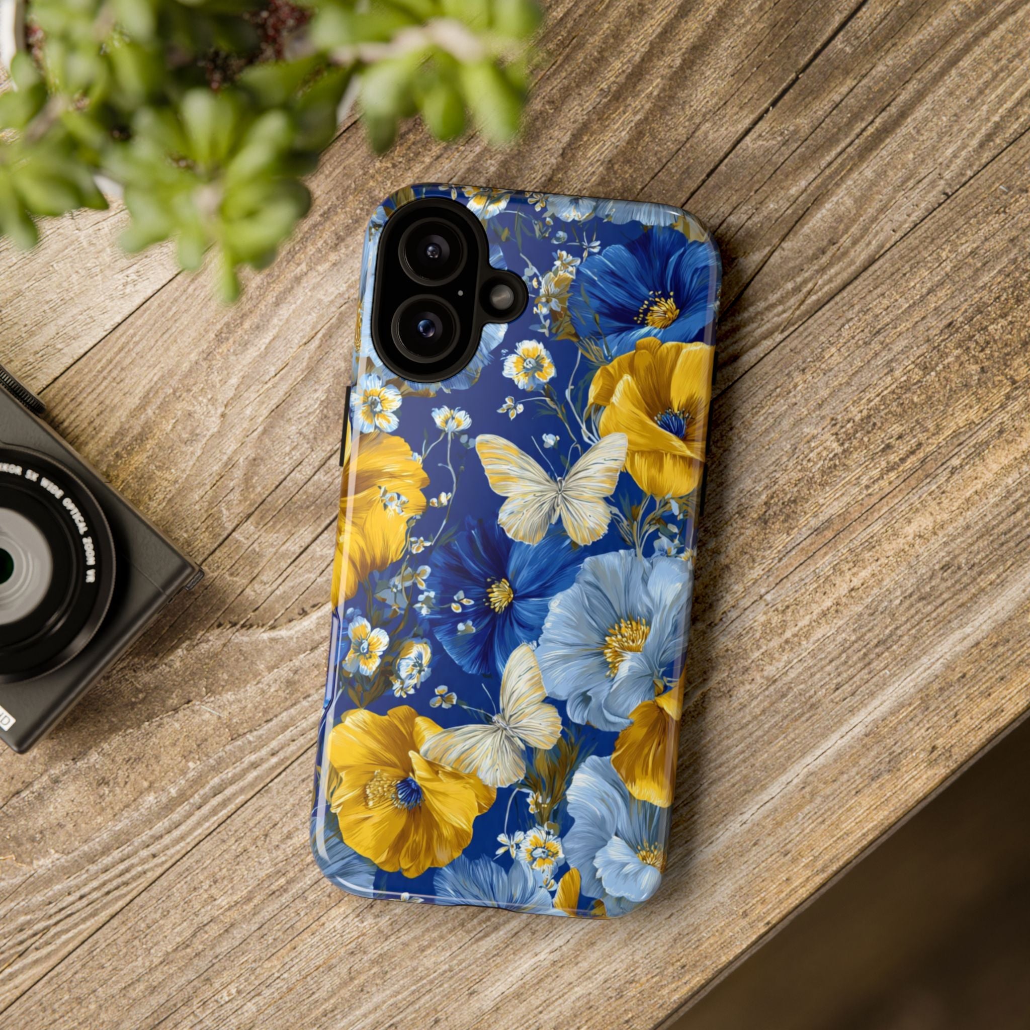 Floral Butterflies Phone Case — Blue & Yellow Tough Protective Cover