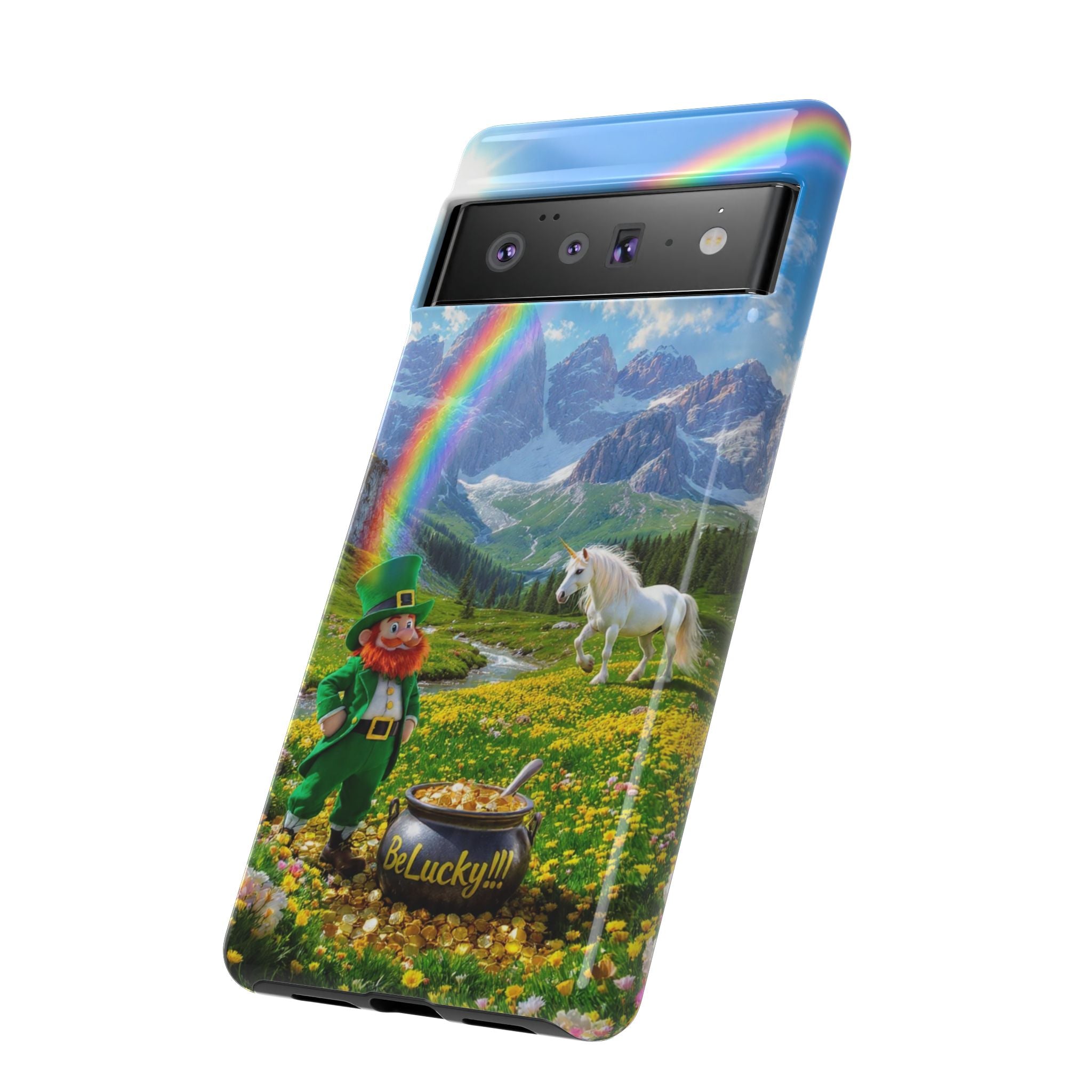 Lucky Leprechaun & Unicorn Phone Case — Rainbow Pot of Gold Protective Cover