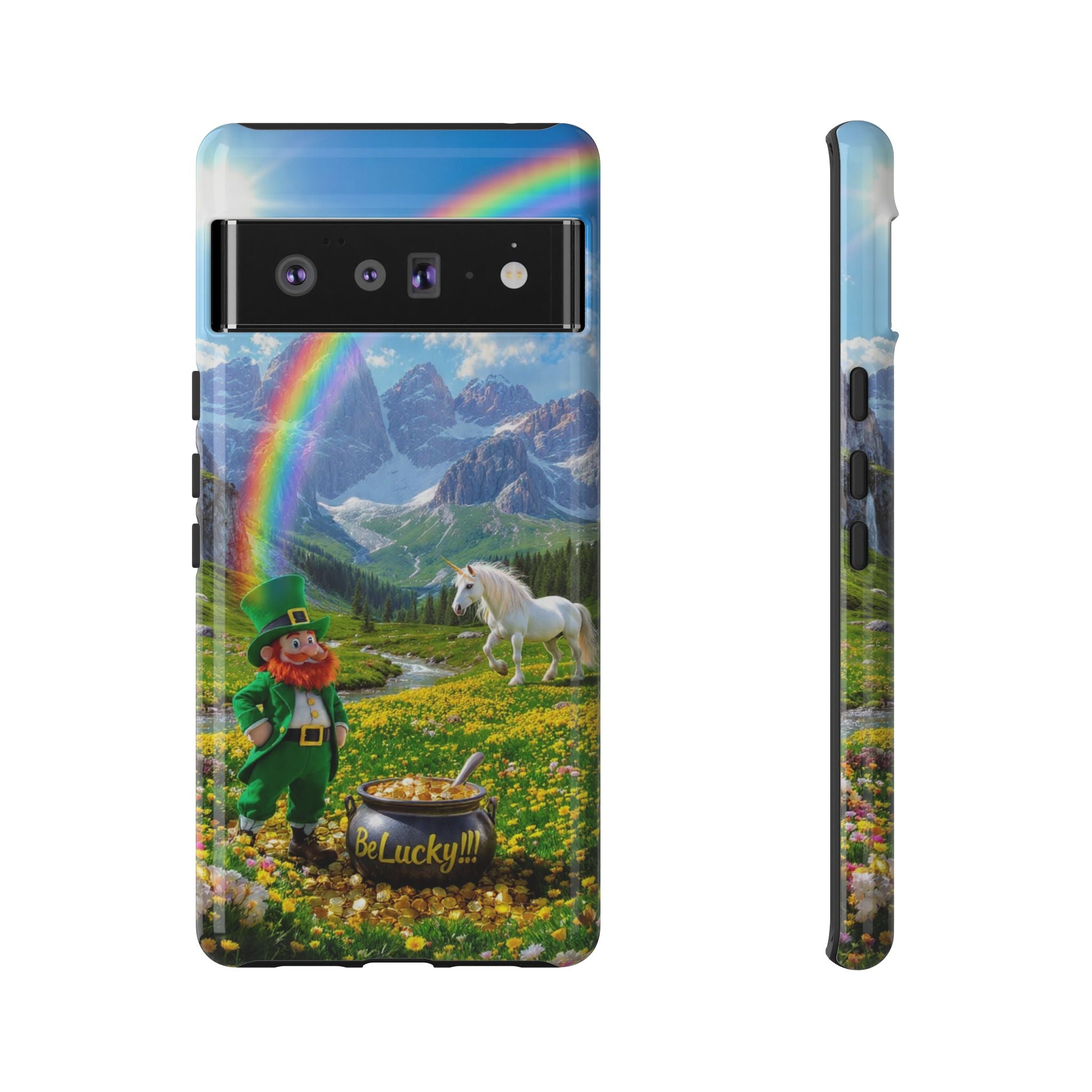 Lucky Leprechaun & Unicorn Phone Case — Rainbow Pot of Gold Protective Cover