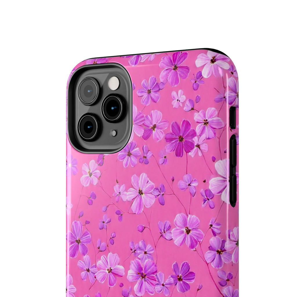 Pink Floral Tough Phone Case — Cute Purple Blossom Protective Cover
