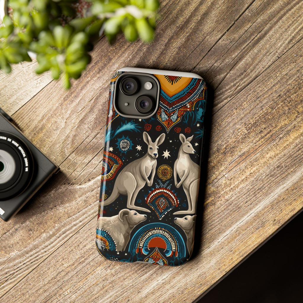 Kangaroo & Boomerang Tough Phone Case — Australian Wildlife Pattern