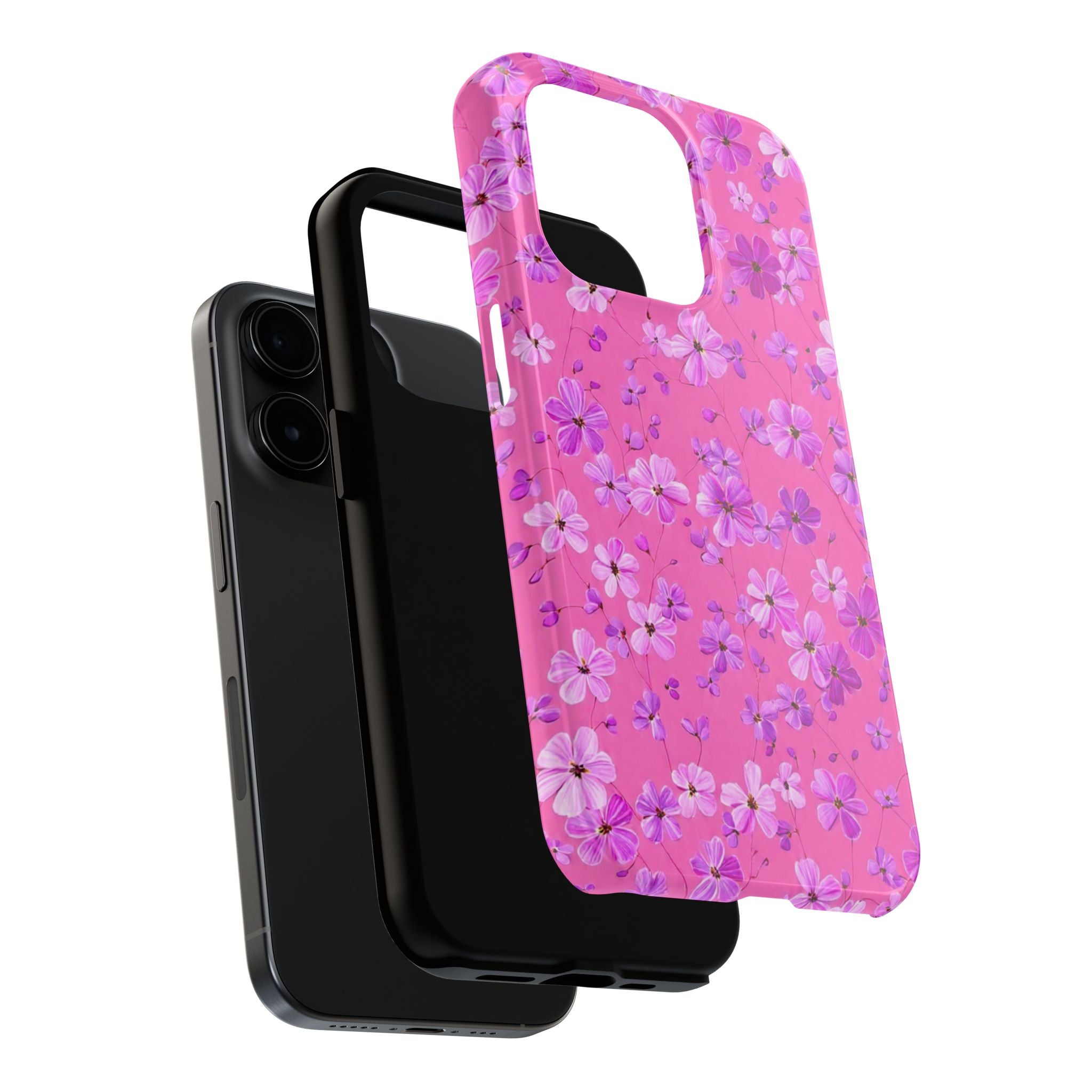 Pink Floral Tough Phone Case — Cute Purple Blossom Protective Cover