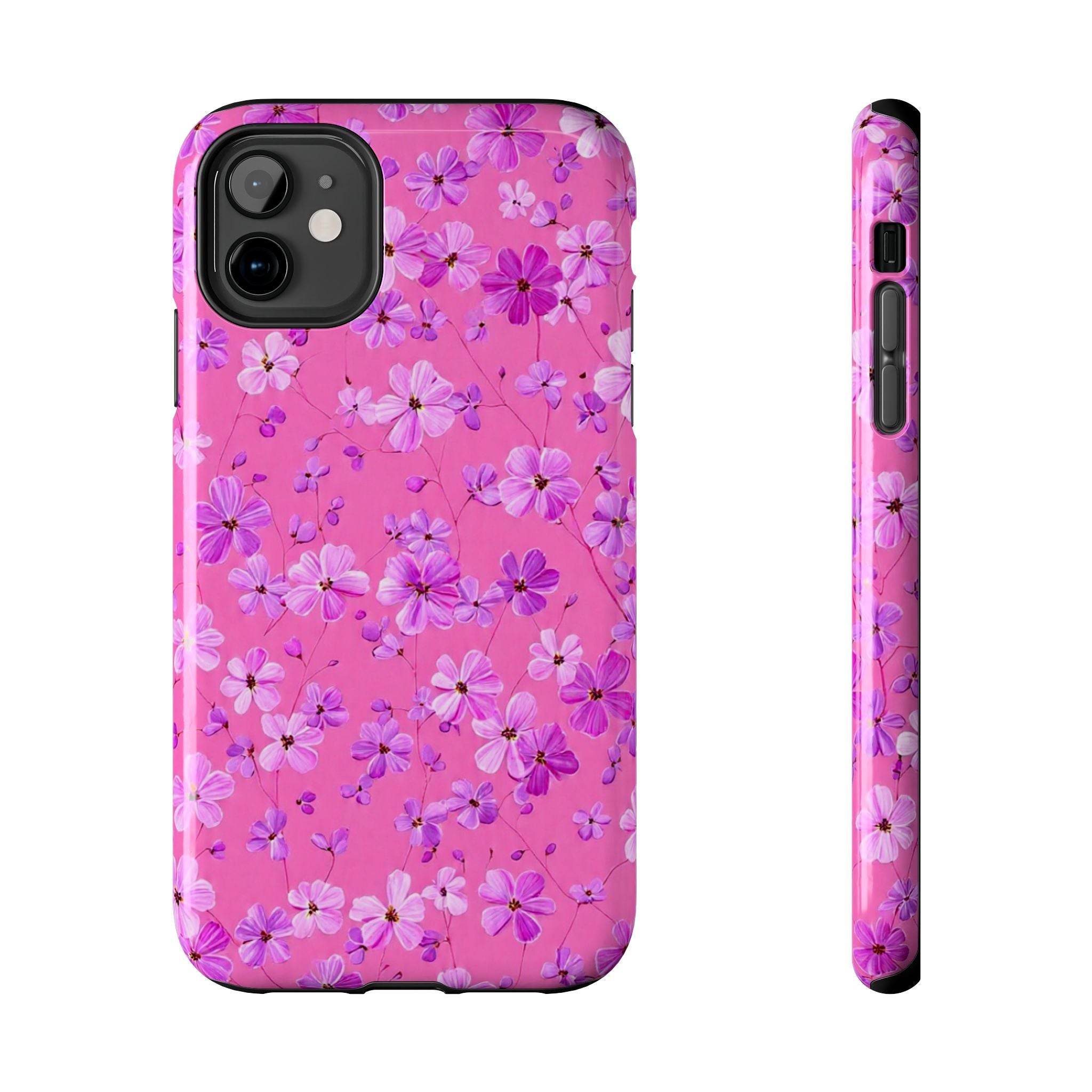 Pink Floral Tough Phone Case — Cute Purple Blossom Protective Cover