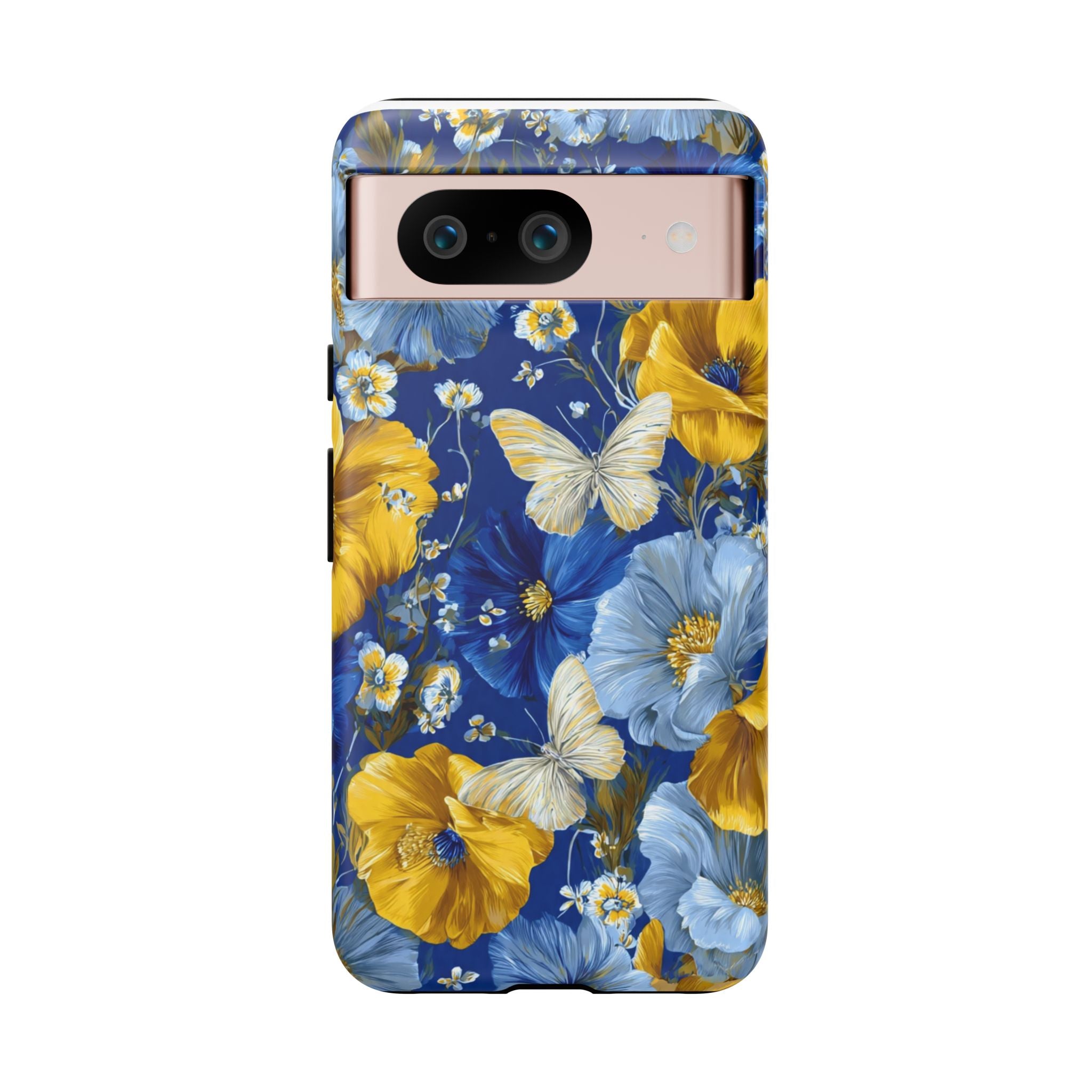 Floral Butterflies Phone Case — Blue & Yellow Tough Protective Cover