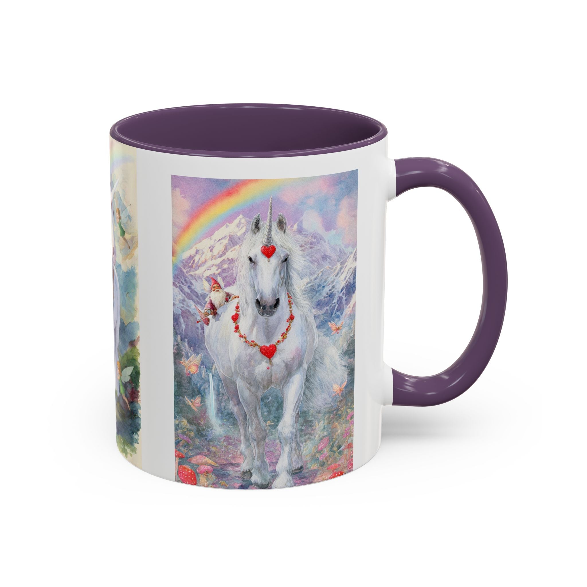 Unicorn Heart Rainbow Accent Coffee Mug — Magical White Unicorn with Heart Garland (11/15oz)