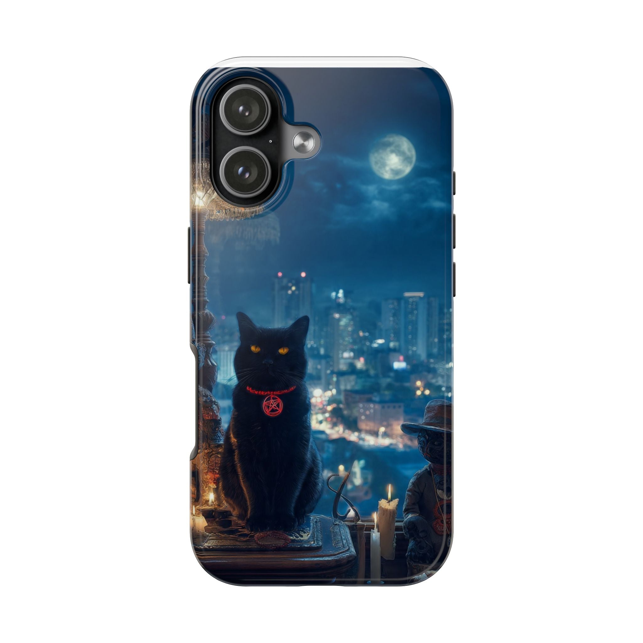 Black Cat Nightscape Tough Phone Case — Mystic Moonlit City Phone Cover