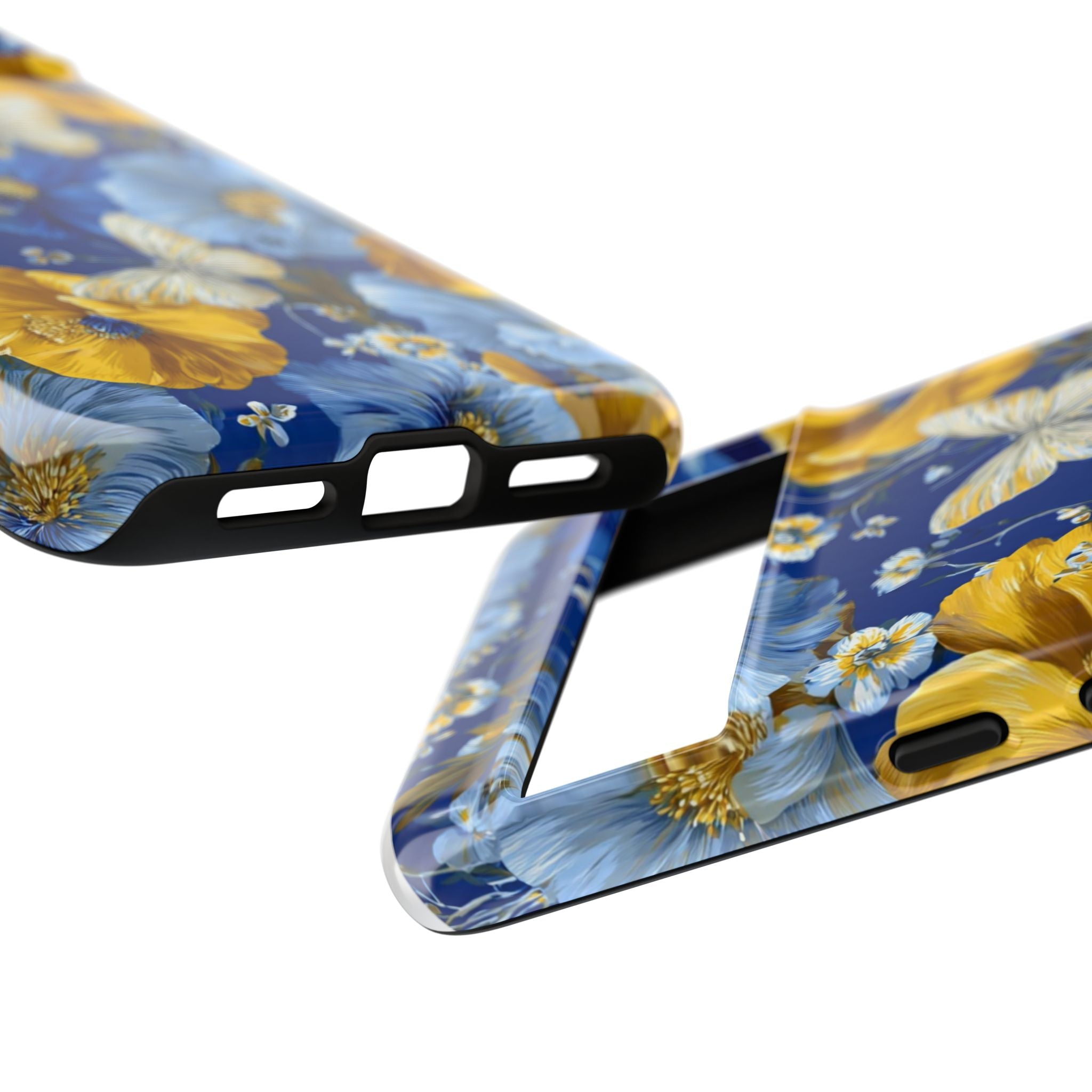 Floral Butterflies Phone Case — Blue & Yellow Tough Protective Cover