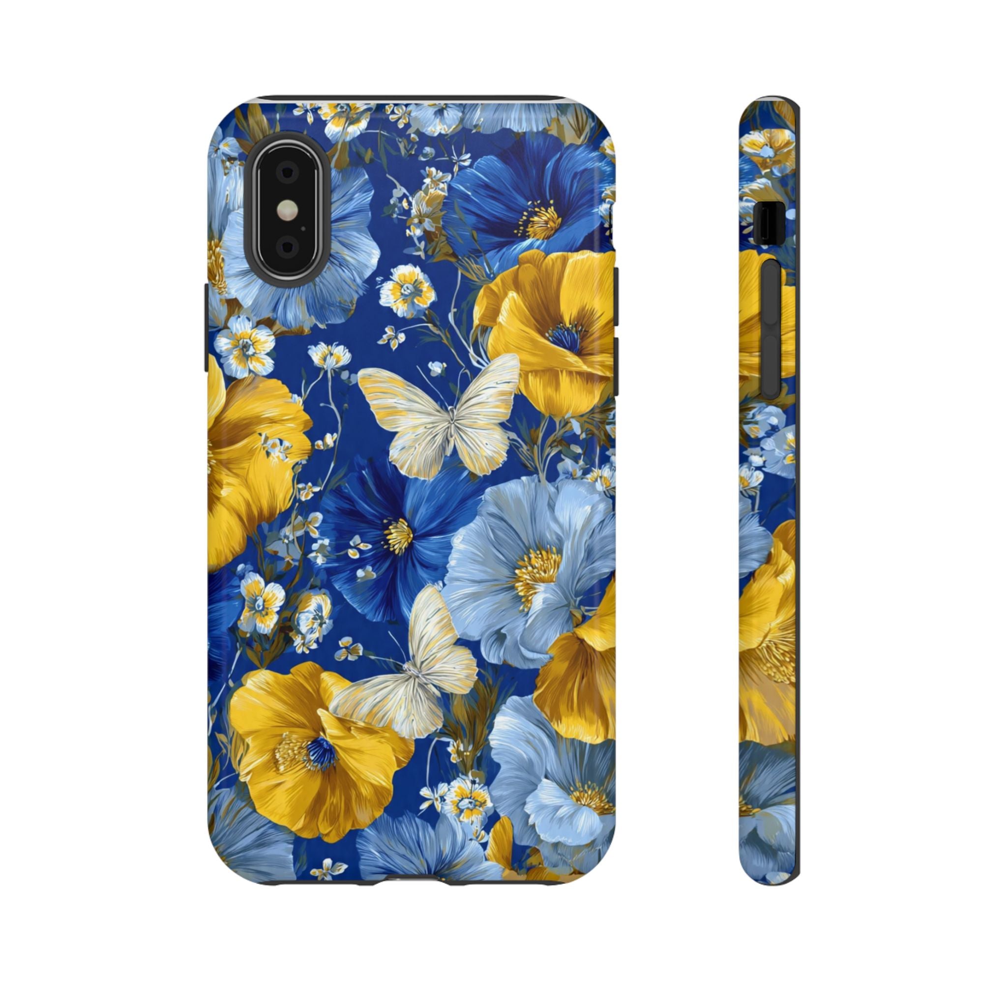 Floral Butterflies Phone Case — Blue & Yellow Tough Protective Cover