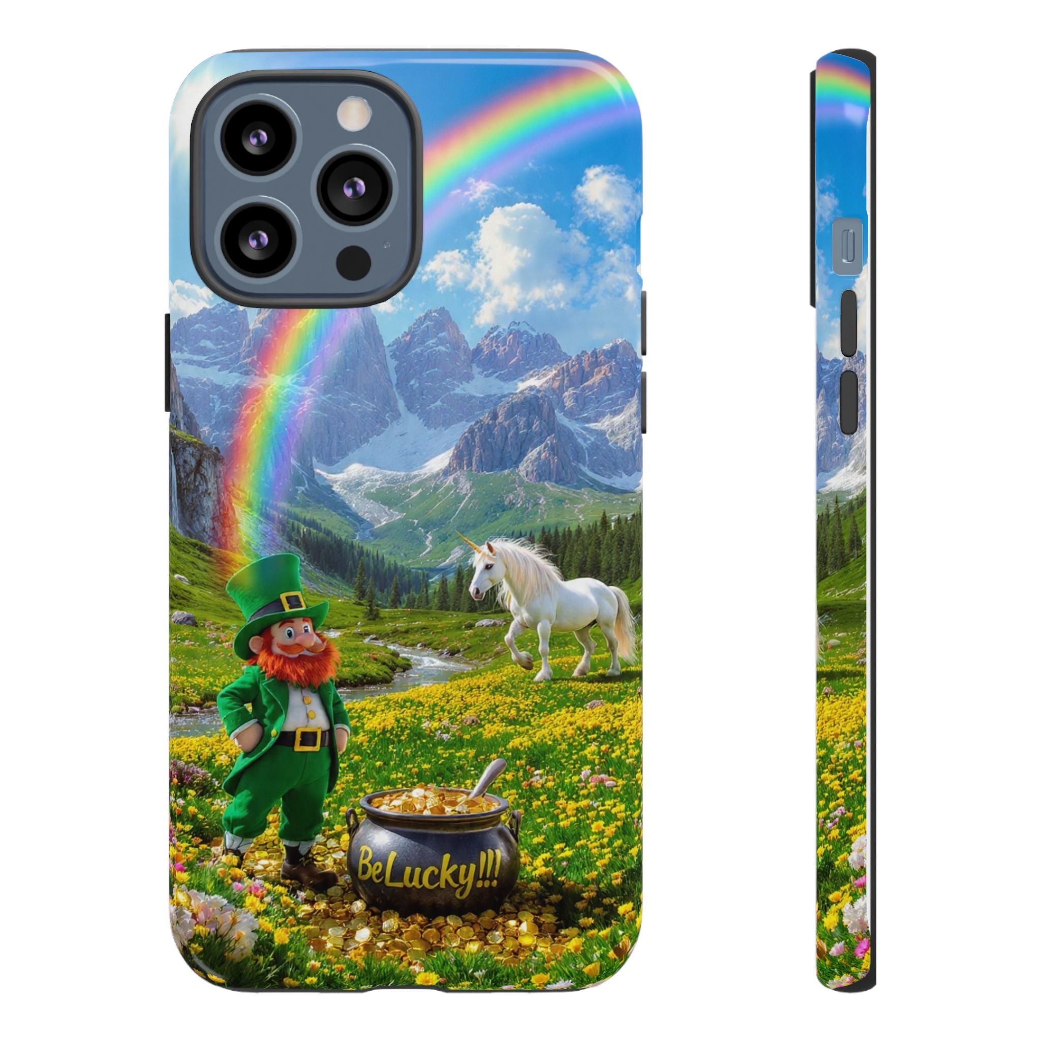 Lucky Leprechaun & Unicorn Phone Case — Rainbow Pot of Gold Protective Cover