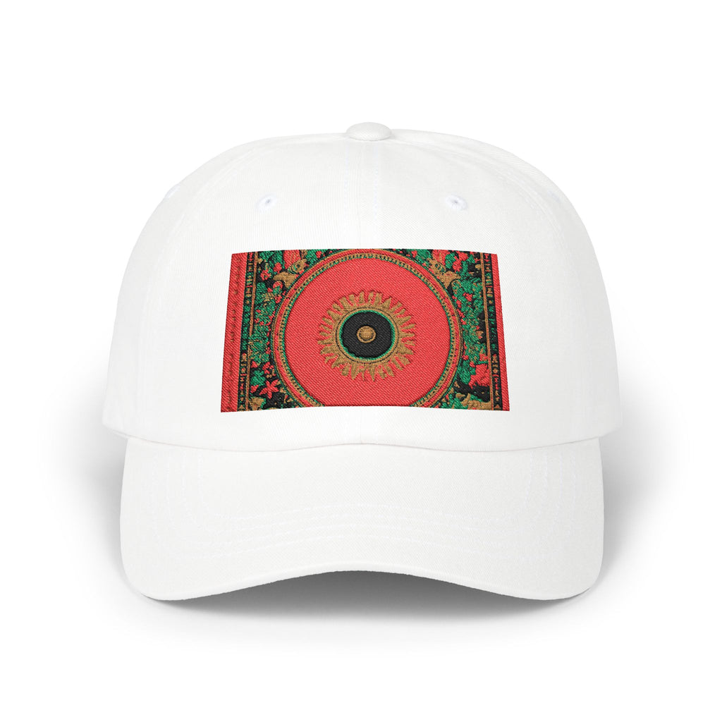 Floral Mandala Dad Cap - Vibrant Red Garden Circle Embroidered Hat