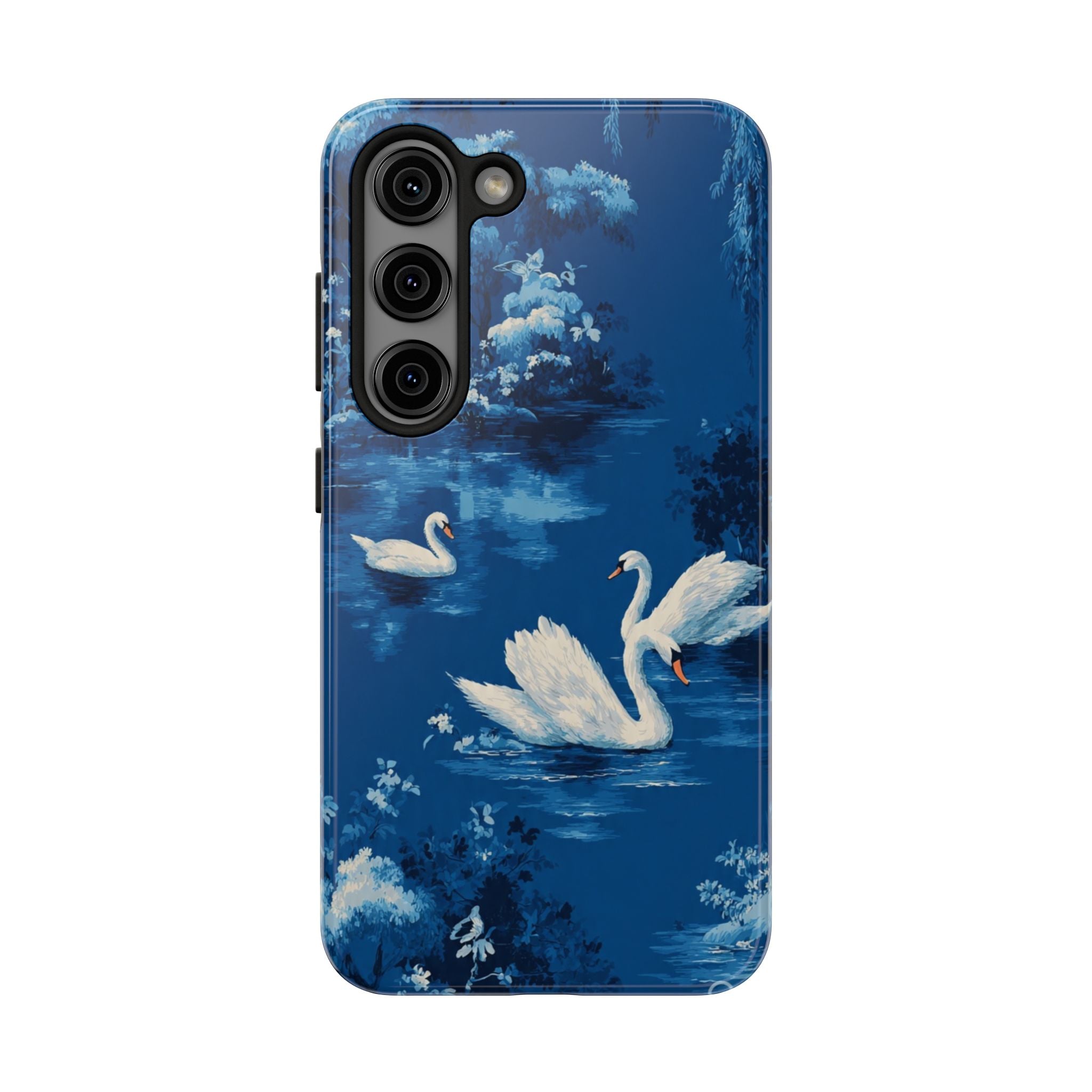 Swan Lake Tough Phone Case — Blue Vintage Swan Design, Durable Protective Cover
