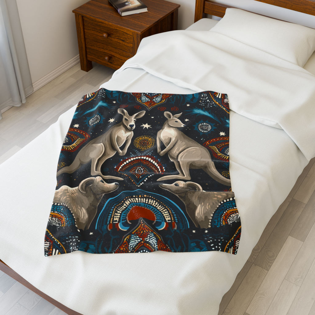 Kangaroo Boho Velveteen Plush Blanket — Cozy Animal Print Throw