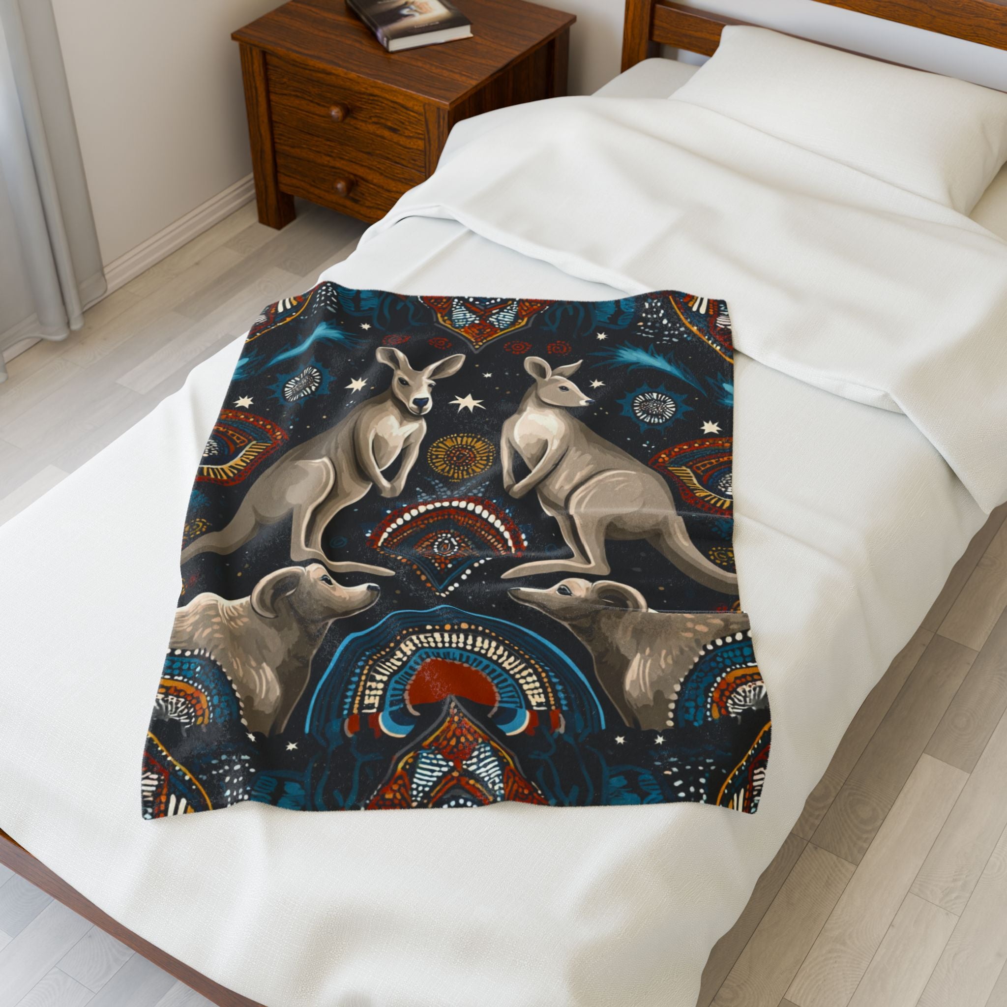 Kangaroo Boho Velveteen Plush Blanket — Cozy Animal Print Throw