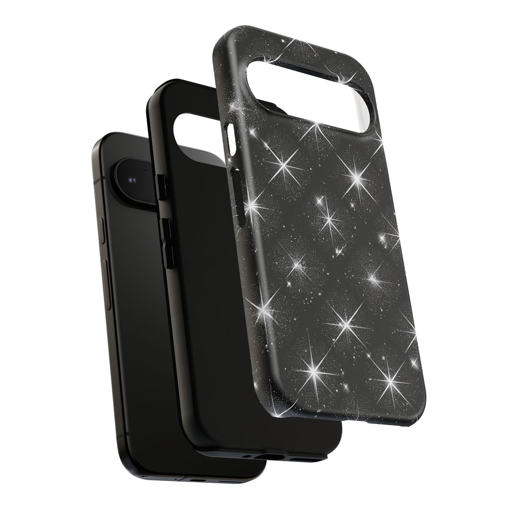 Galaxy Sparkle Tough Phone Case — Black Starfield Protective Cover