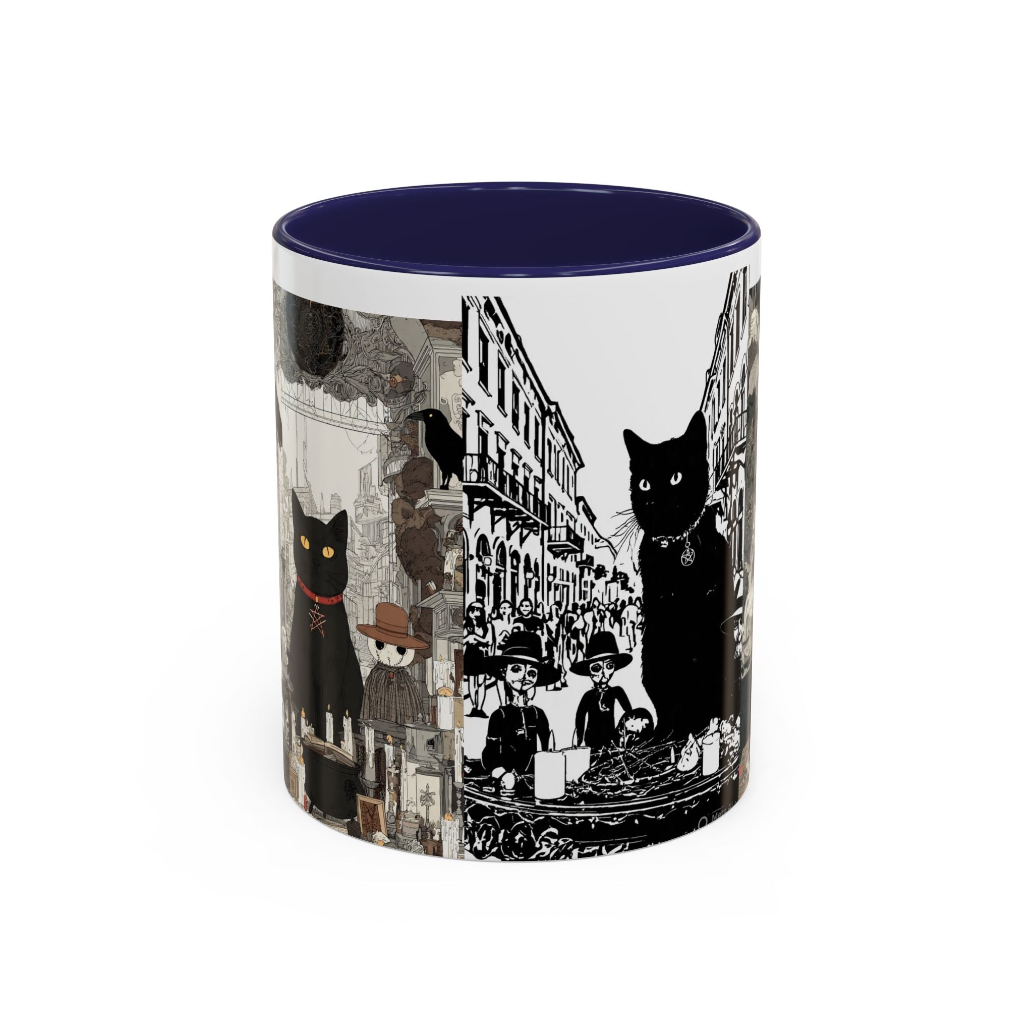 Black Cat Vintage Street Art Coffee Mug — 11/15oz Accent Ceramic