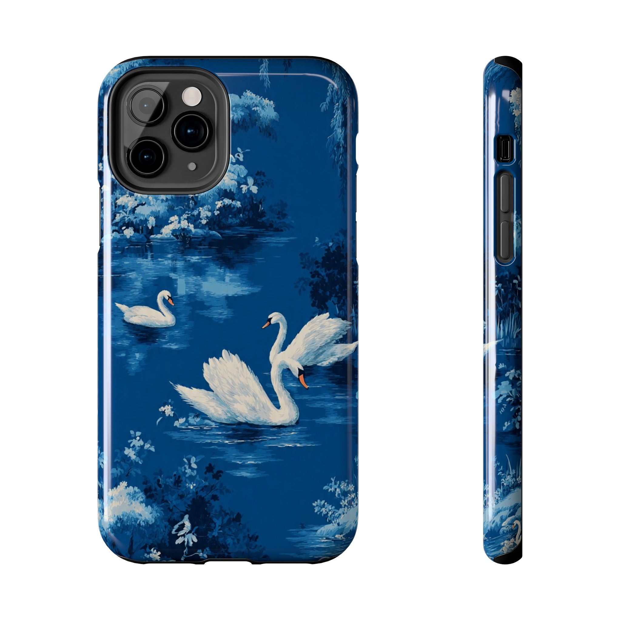 Swan Lake Tough Phone Case — Blue Vintage Swan Design, Durable Protective Cover