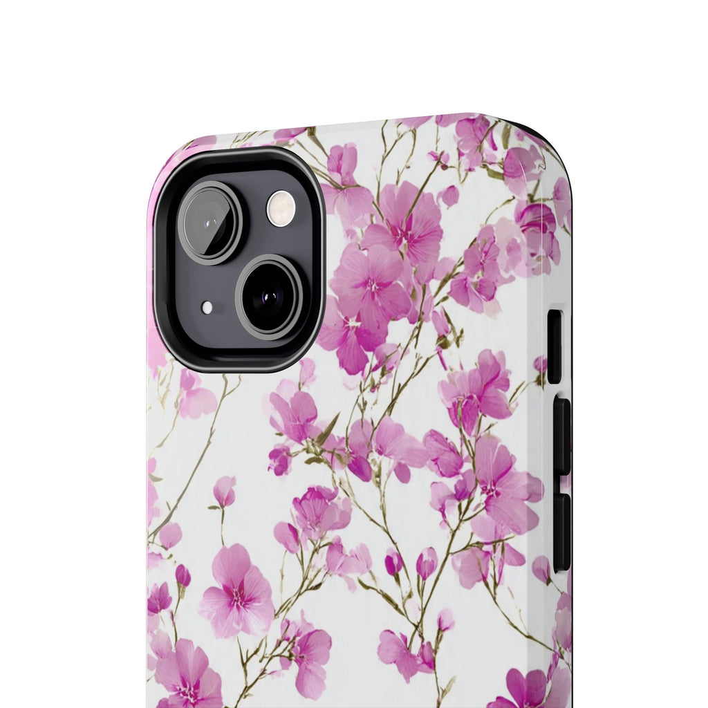 Floral Pink Blossoms Tough Phone Case — Durable Protective Phone Cover with Watercolor Cherry Blossom Design