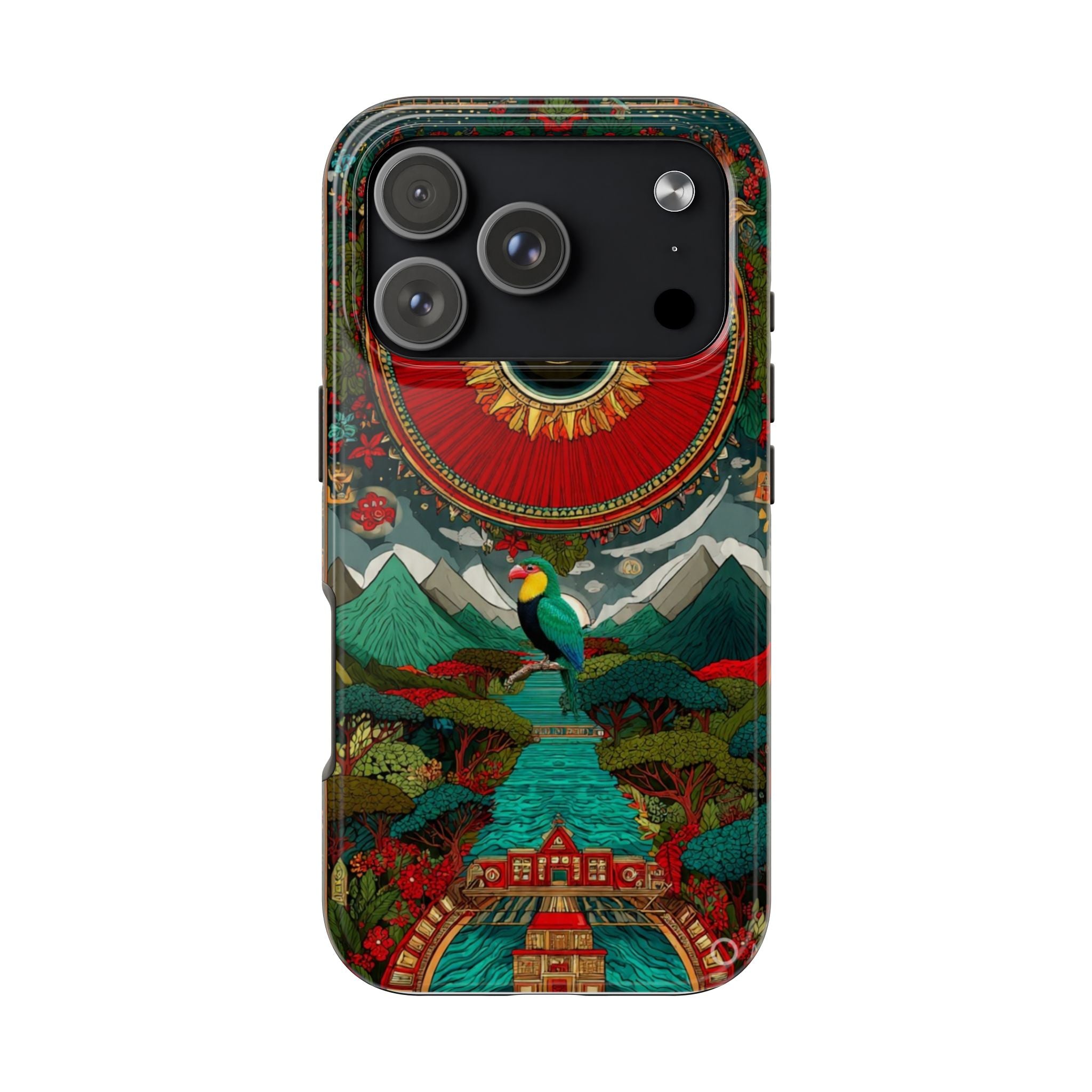 Tough Phone Case — Vibrant Tropical Mountain Bird Design