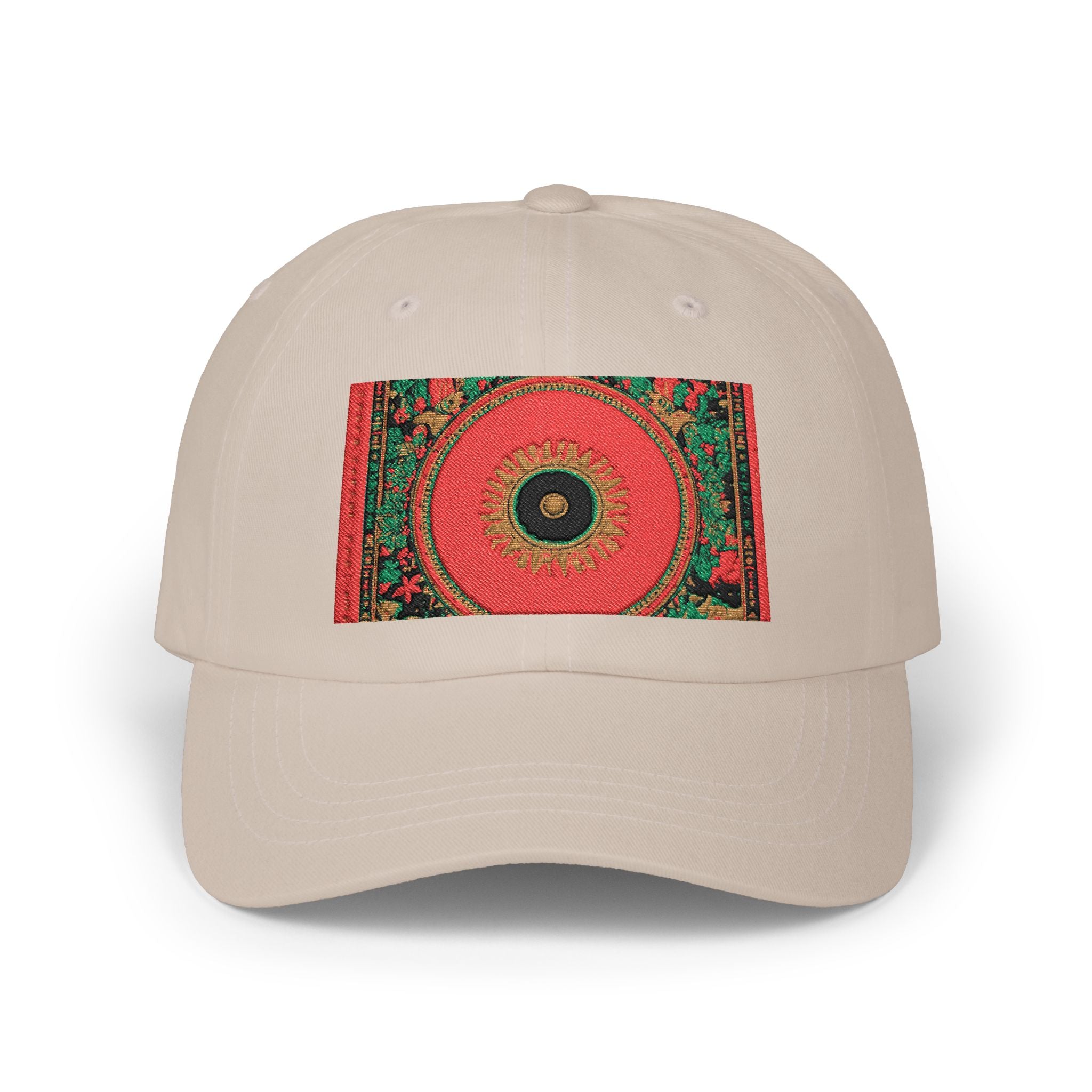 Floral Mandala Dad Cap - Vibrant Red Garden Circle Embroidered Hat