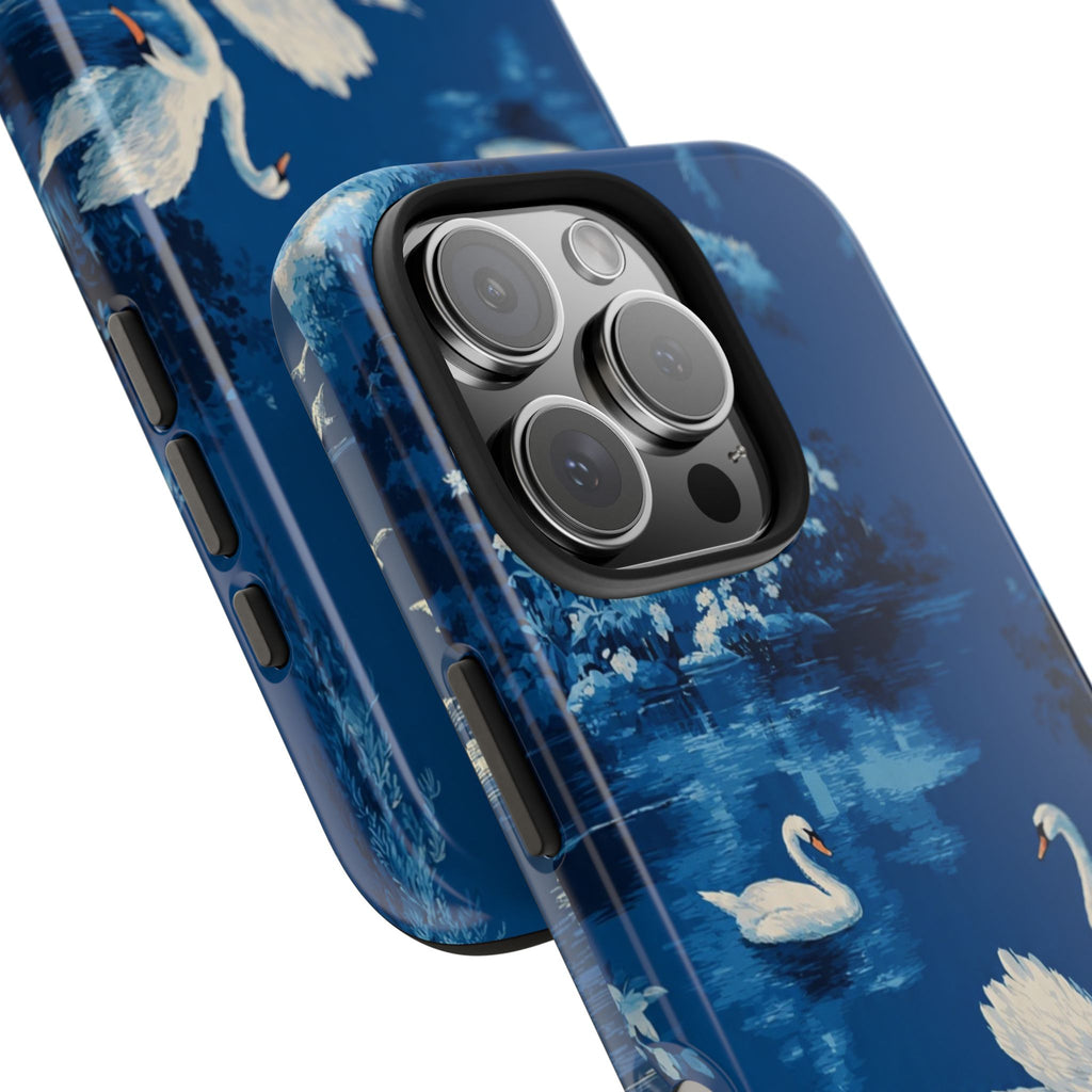 Swan Lake Tough Phone Case — Blue Vintage Swan Design, Durable Protective Cover
