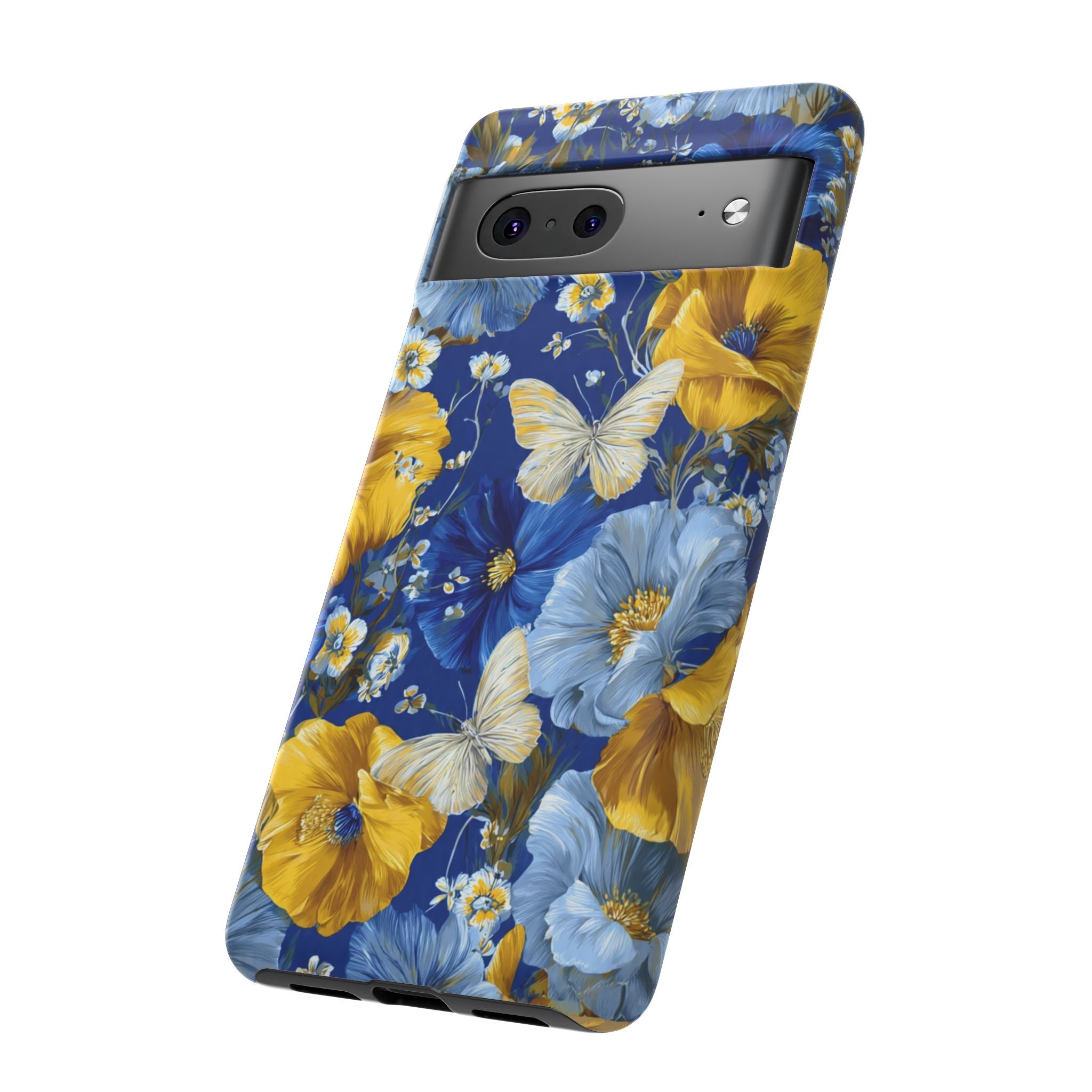 Floral Butterflies Phone Case — Blue & Yellow Tough Protective Cover