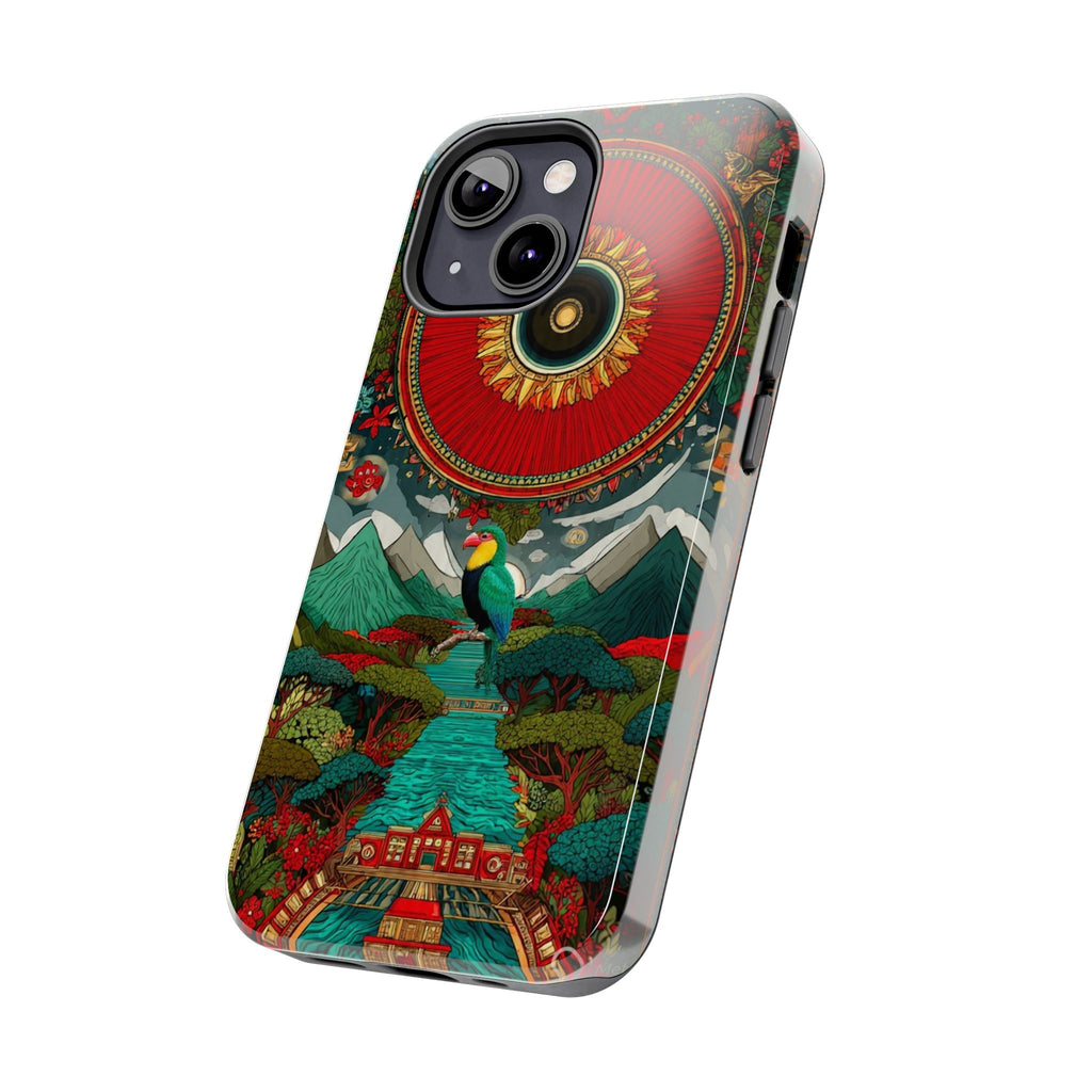 Tough Phone Case — Vibrant Tropical Mountain Bird Design