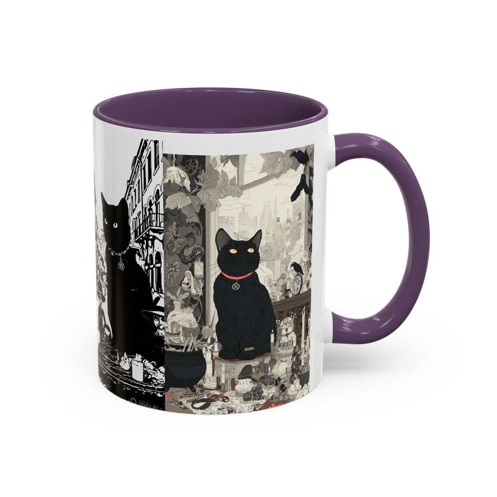Black Cat Vintage Street Art Coffee Mug — 11/15oz Accent Ceramic