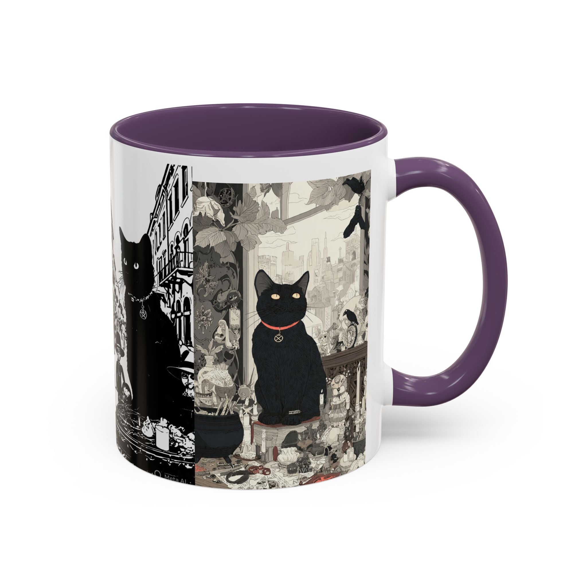 Black Cat Vintage Street Art Coffee Mug — 11/15oz Accent Ceramic